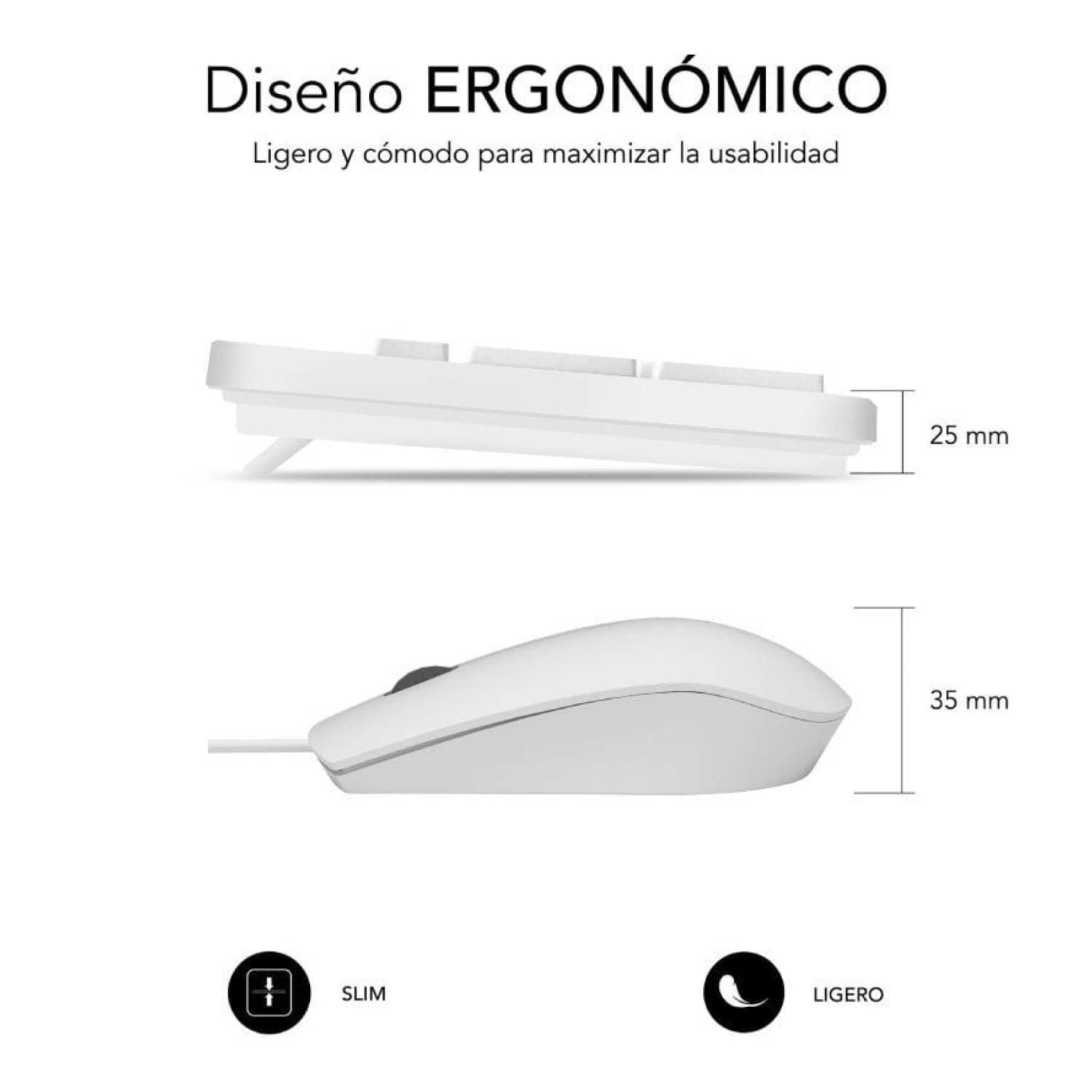 Subblim Combo Business Slim · Teclado + Ratón · Silencioso · Blanco