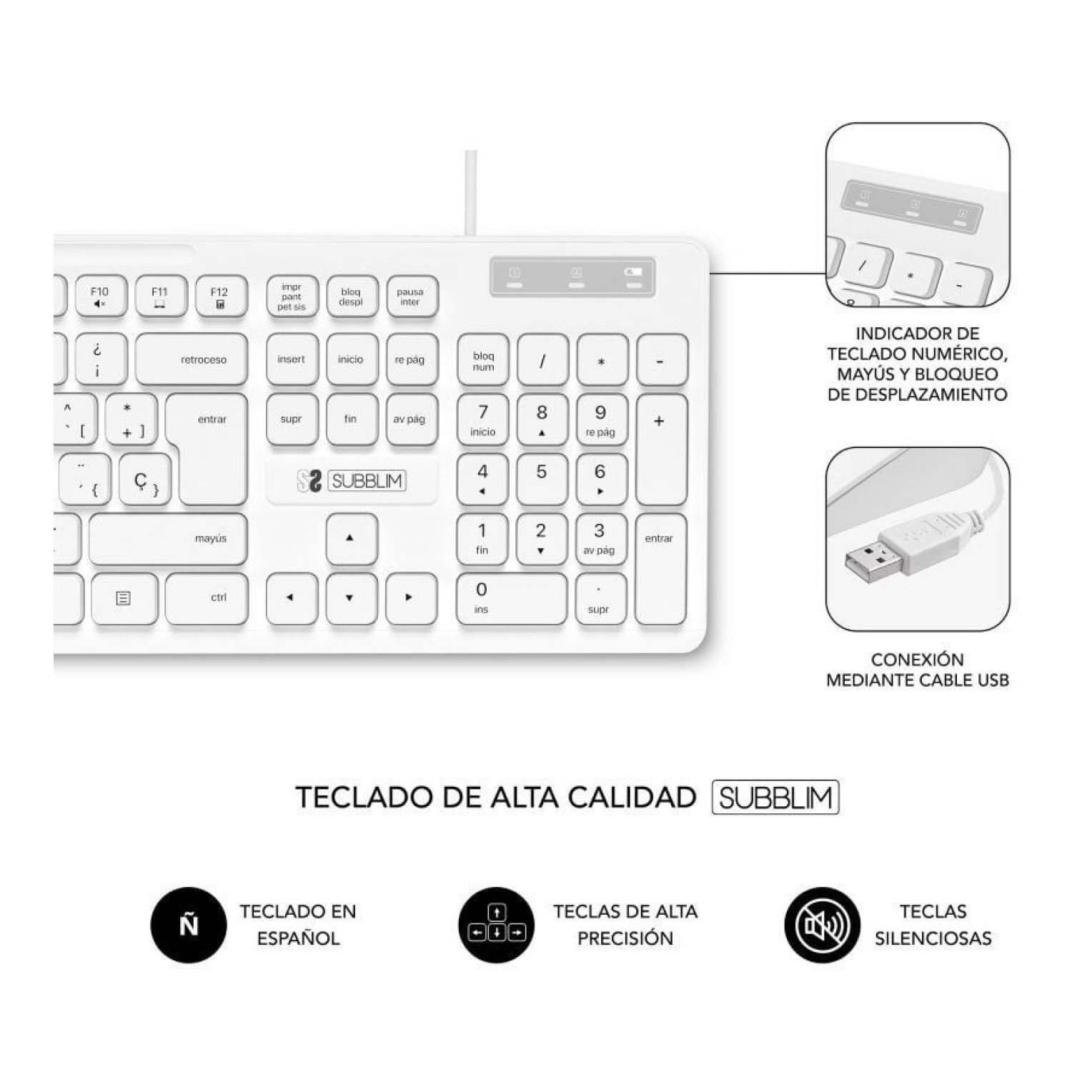 Subblim Combo Business Slim · Teclado + Ratón · Silencioso · Blanco