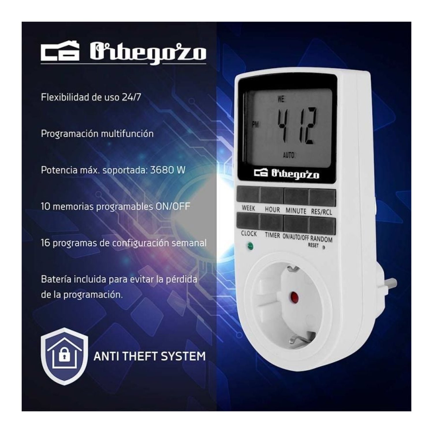 Programador de Enchufe Orbegozo PG 25/ Potencia Máxima 3680W