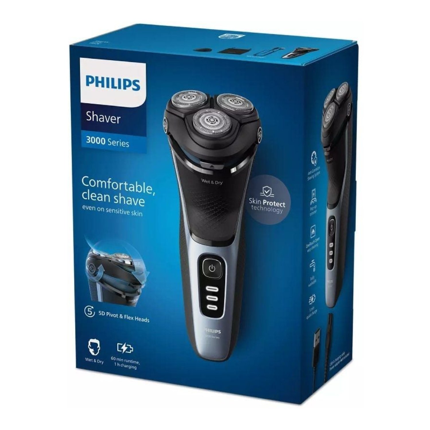 Philips Shaver Series 3000 S3243/12 · Afeitadora Eléctrica · Batería · 2 Accesorios