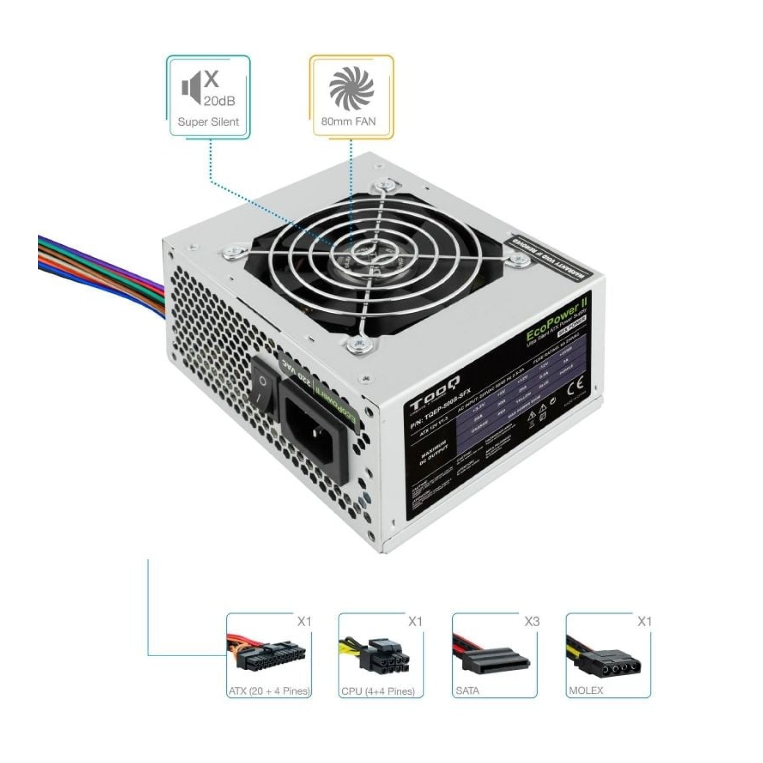 TooQ Fuente Alimentación SFX · 500W · Ventilador 8cm