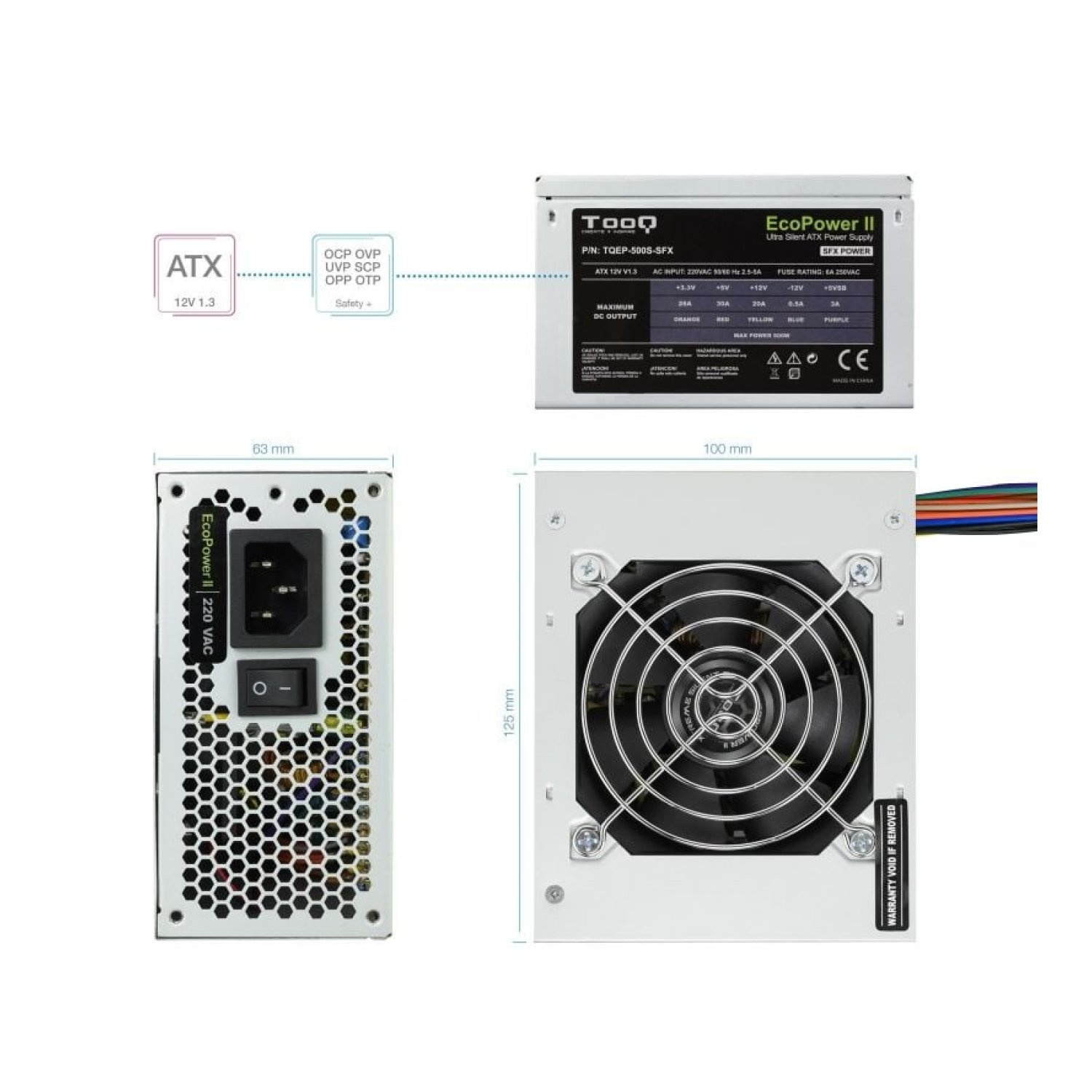 TooQ Fuente Alimentación SFX · 500W · Ventilador 8cm