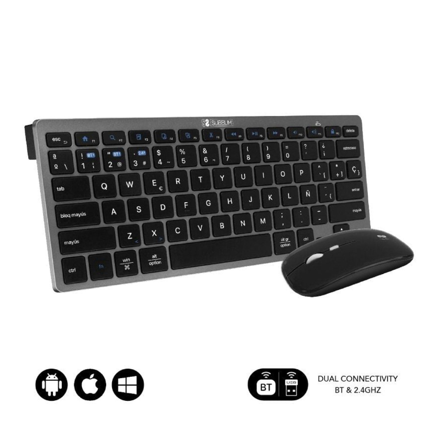 Subblim OCO020 · Combo Teclado + Ratón Inalámbrico · Multidispositivo · Compacto · Gris