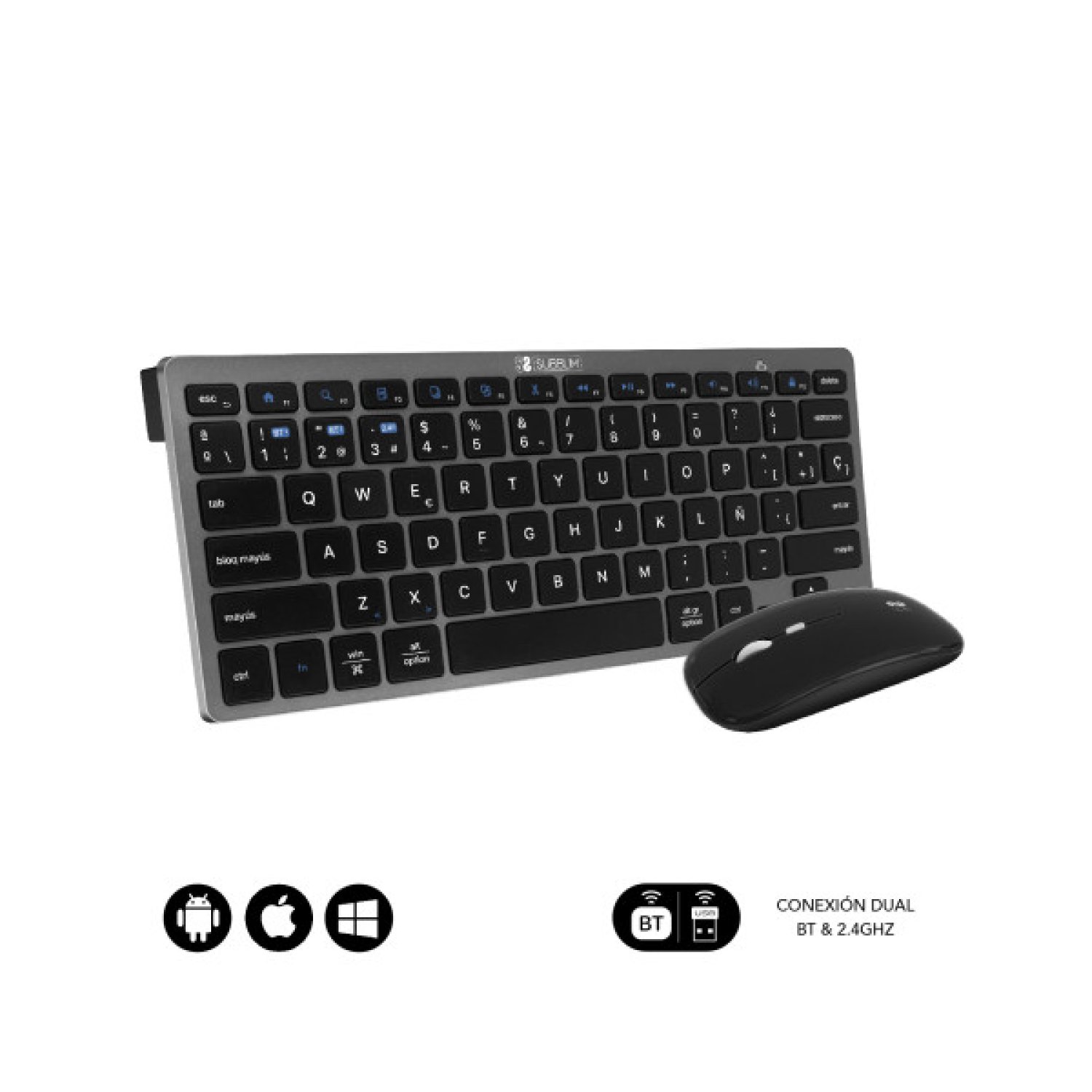 Subblim OCO020 · Combo Teclado + Ratón Inalámbrico · Multidispositivo · Compacto · Gris