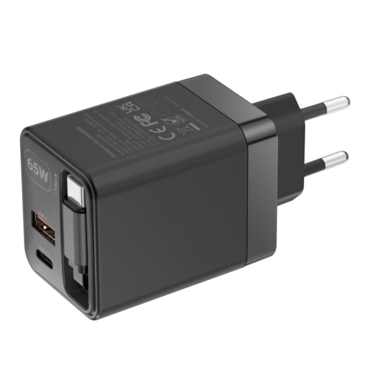 Mars Gaming MD-GAN65R · Cargador GaN 65W · USB-C + USB · Negro