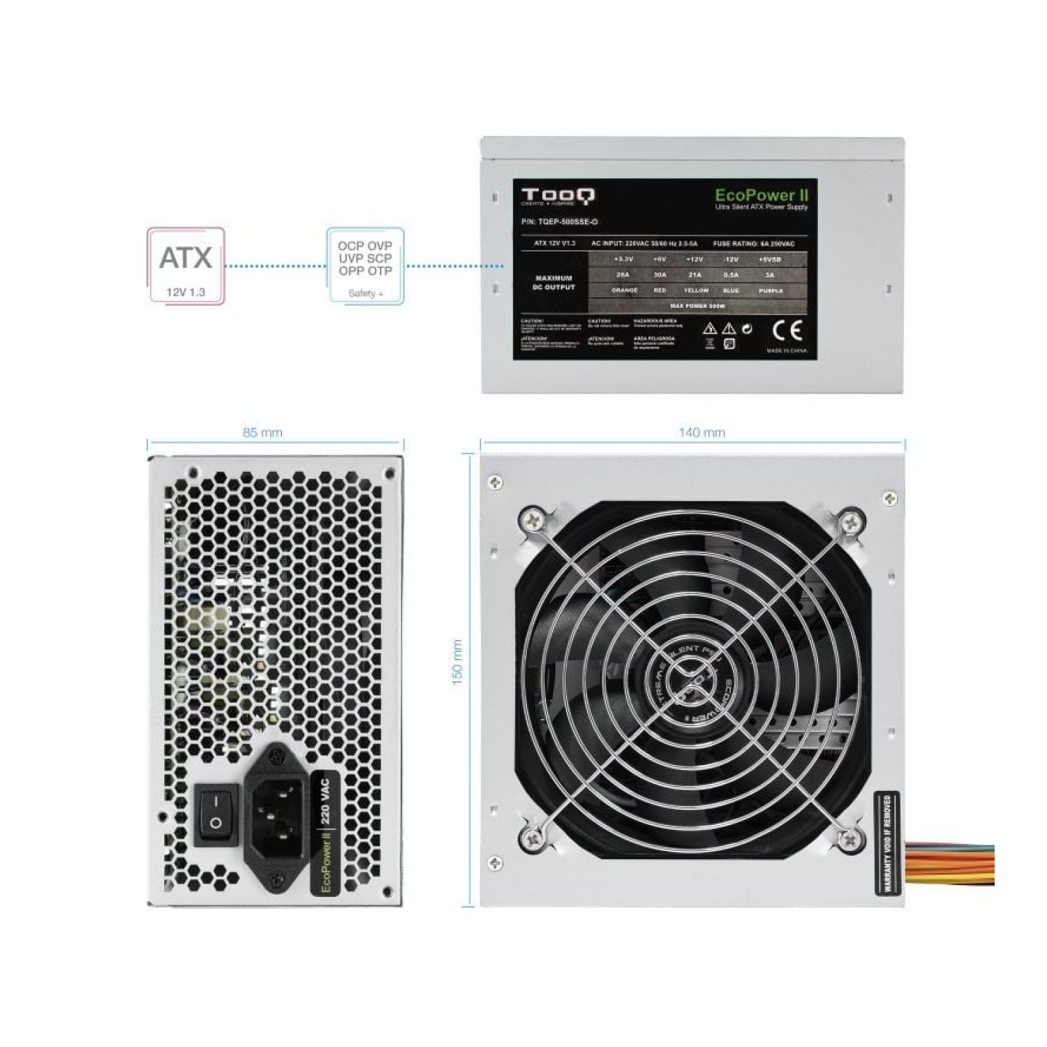 TooQ TQEP-500SSE-O · Fuente 500W · Ventilador 12cm · OEM