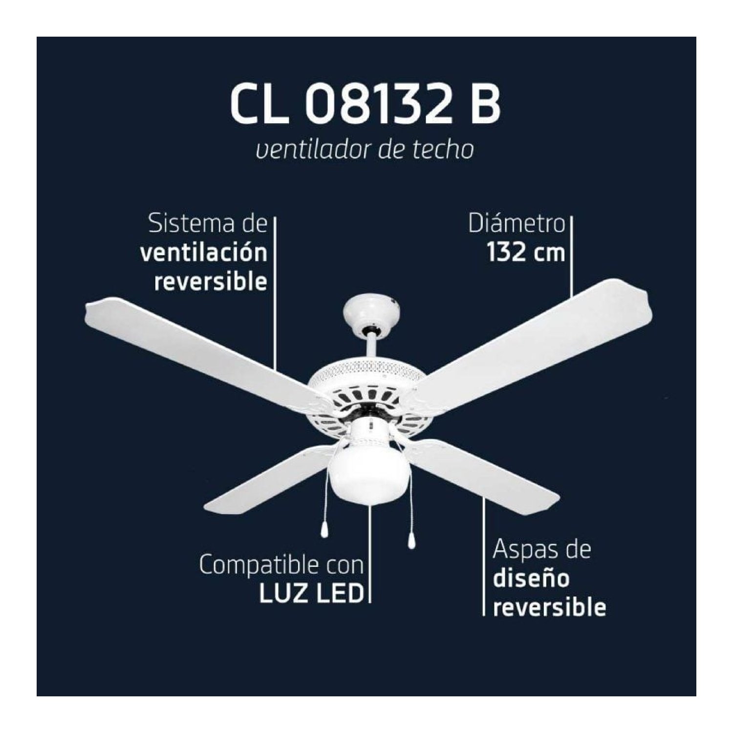 Orbegozo CL 08132 · Ventilador de Techo · 132cm · 60W · 4 Aspas · 3 Velocidades