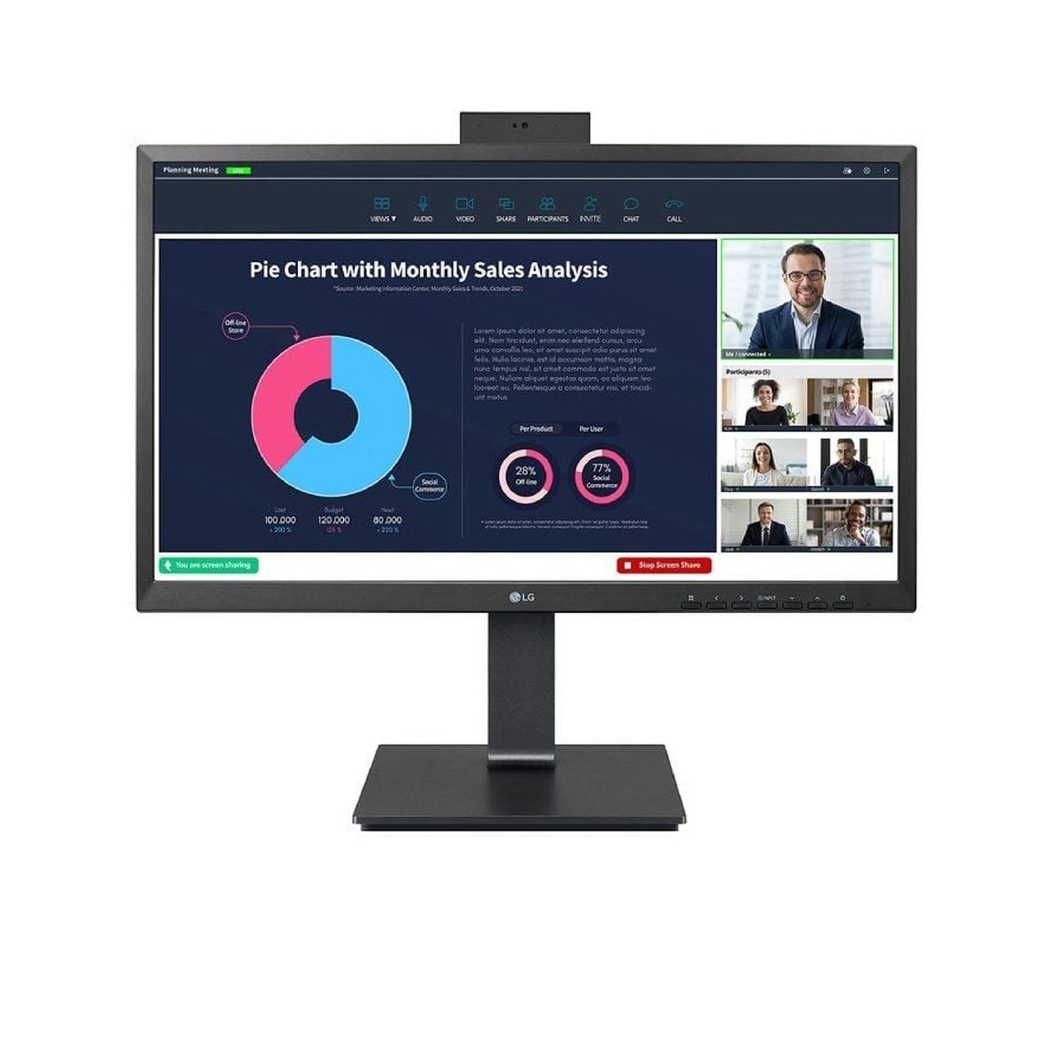Monitor Profesional LG 24BP75CP-B 23.8"/ Full HD/ Webcam/ Multimedia/ Regulable en altura/ Negro