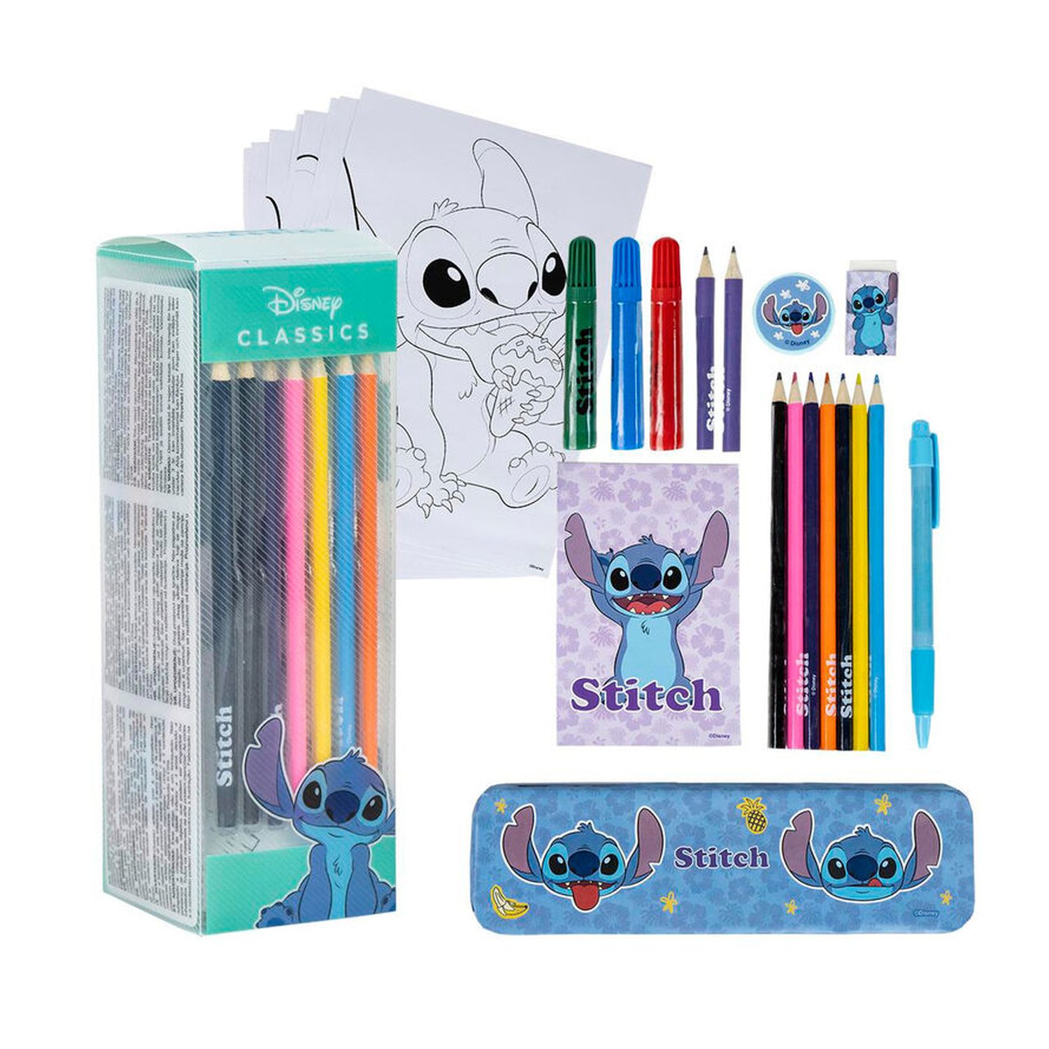 Set papeleria coloreable Stitch Disney