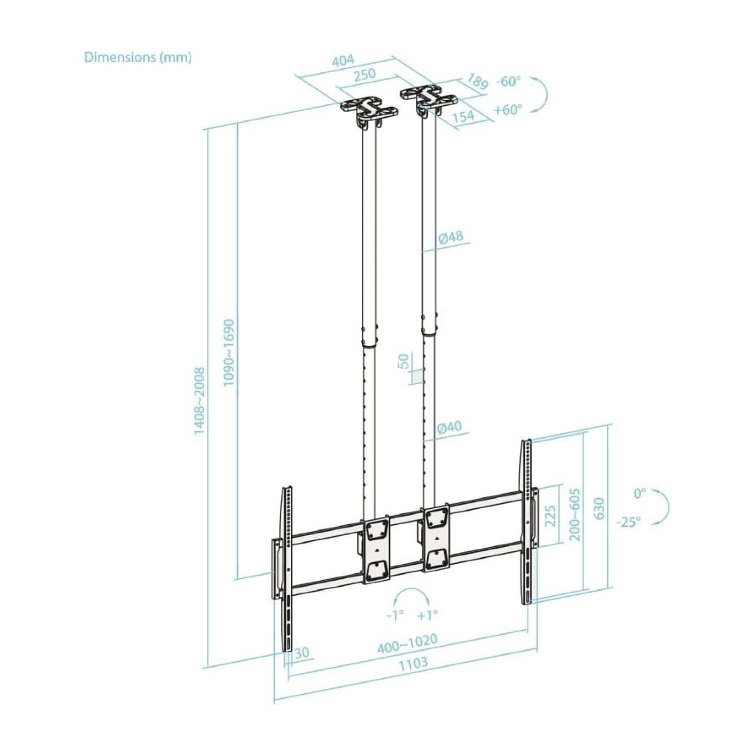 TooQ Soporte Techo TV · 60-120" · Extensible e Inclinable · Hasta 120kg