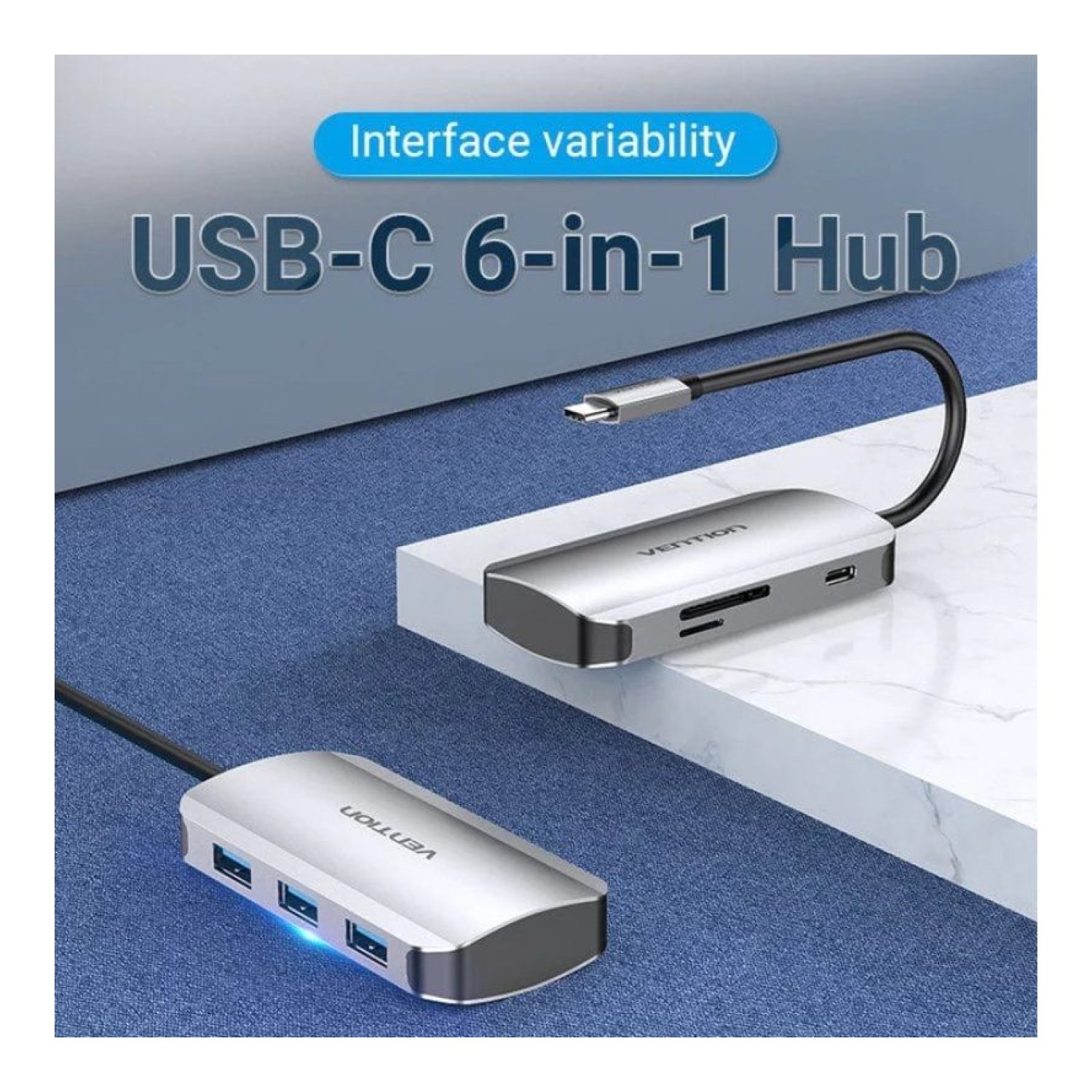 Vention Docking USB Tipo-C · 3xUSB · PD · Lector SD/MicroSD · Gris