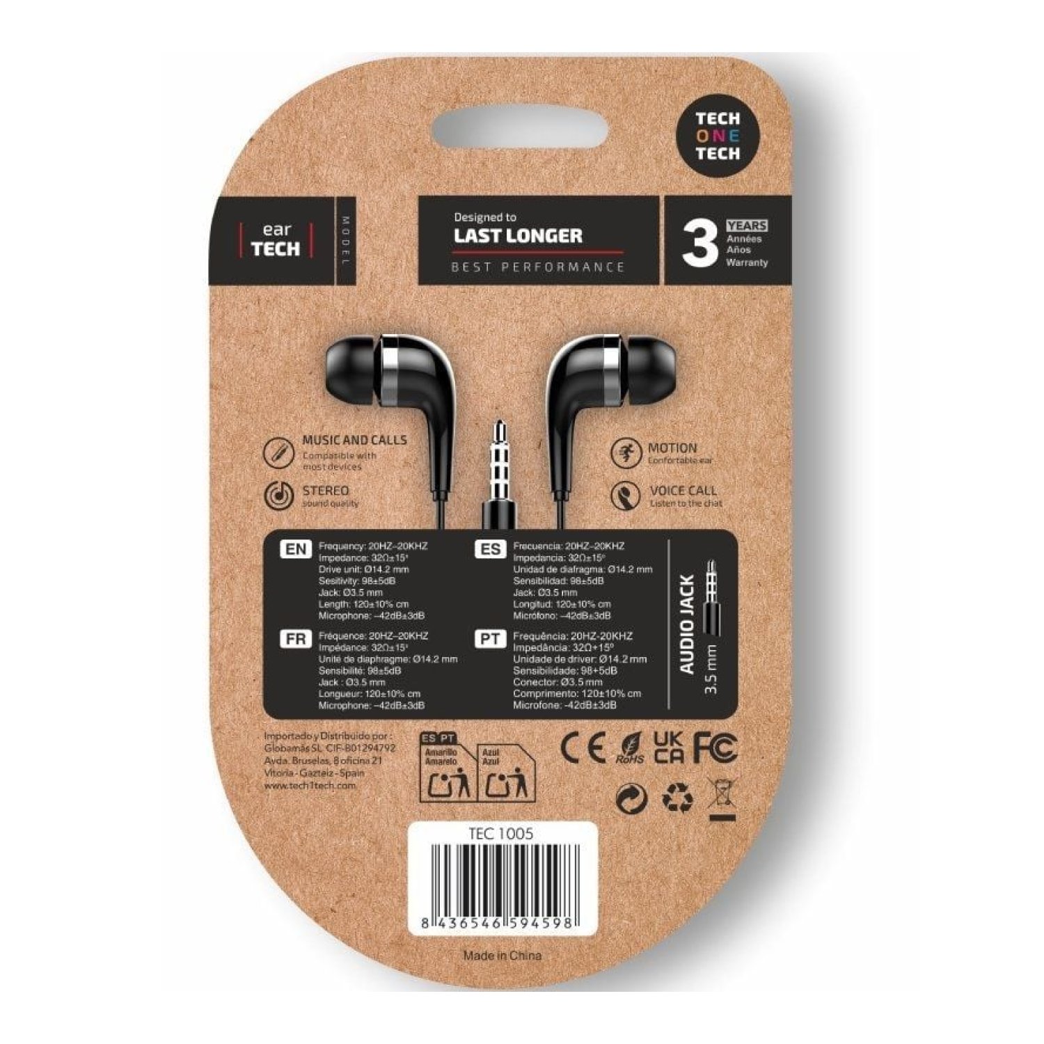 Tech One Tech Soft Ear · Auriculares Intrauditivos · Micrófono · Jack 3.5 · Negros