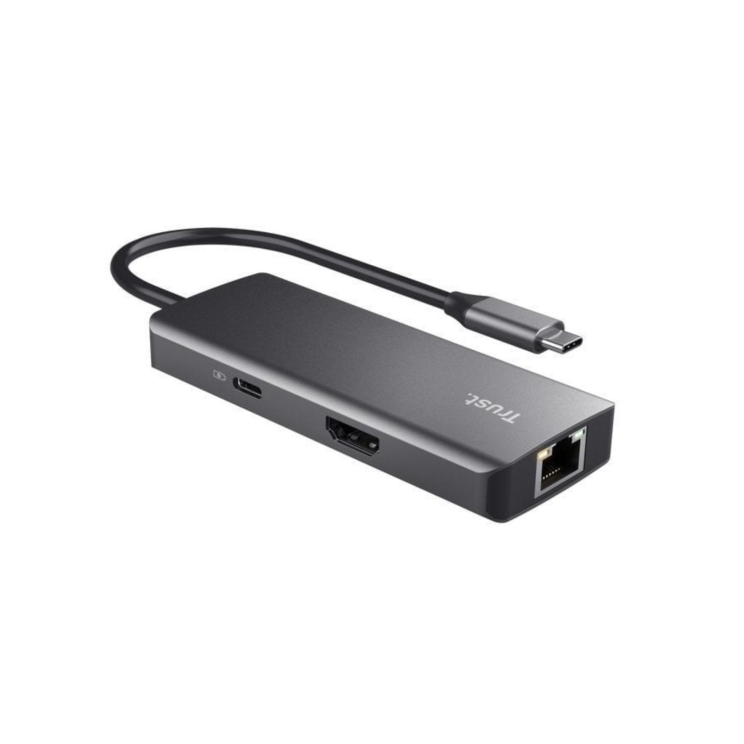 Trust Dalyx · Docking USB-C · 2xUSB · 2xUSB-C · HDMI 4K · RJ45 · Gris