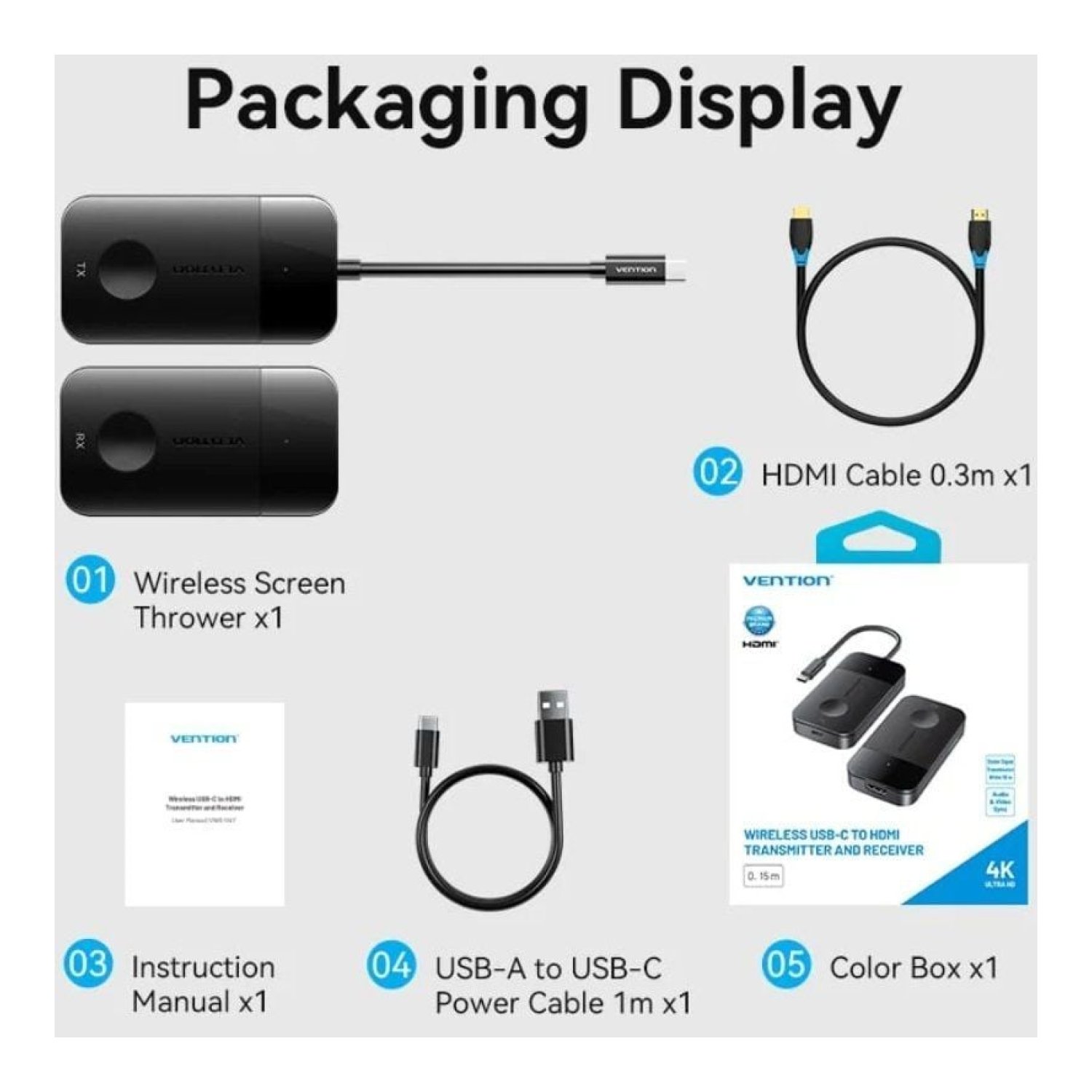 Vention · Adaptador USB-C a HDMI · Transmisor Inalámbrico · 60W
