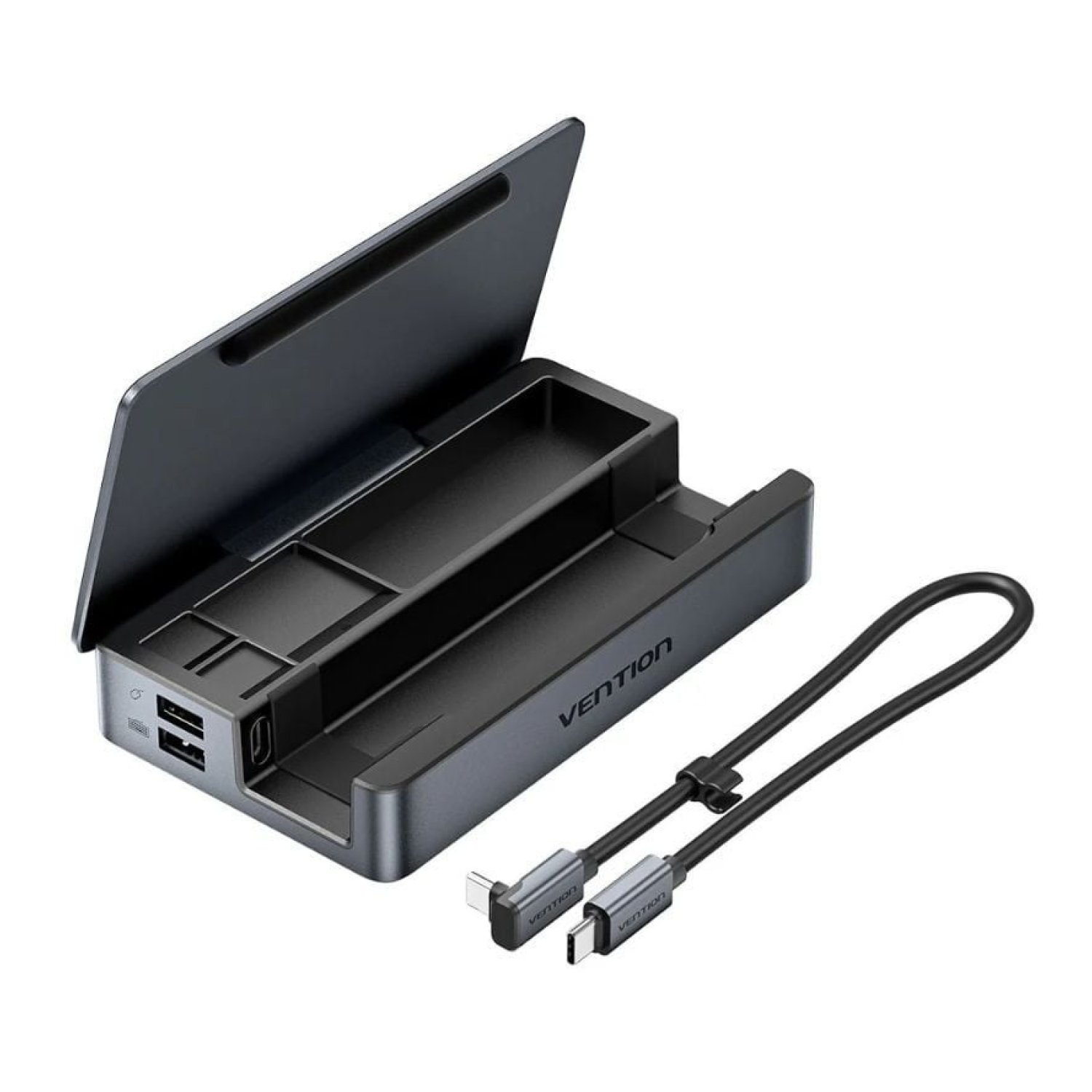 Vention Docking USB-C · Steam Deck/Switch · 2xHDMI 4K · 3xUSB · Lector Tarjetas · Gris