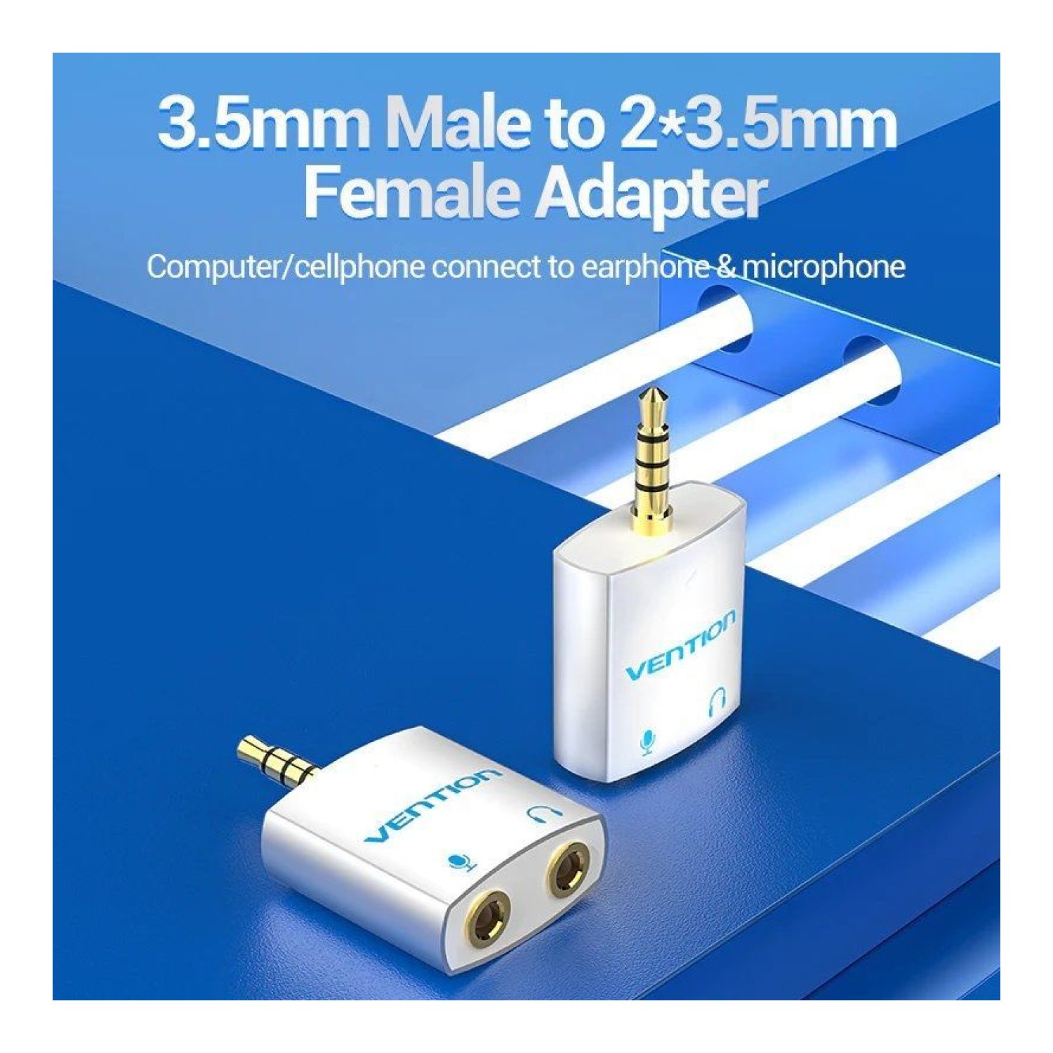 Vention · Adaptador Audio · Jack 3.5 Macho a 2x Hembra · Blanco