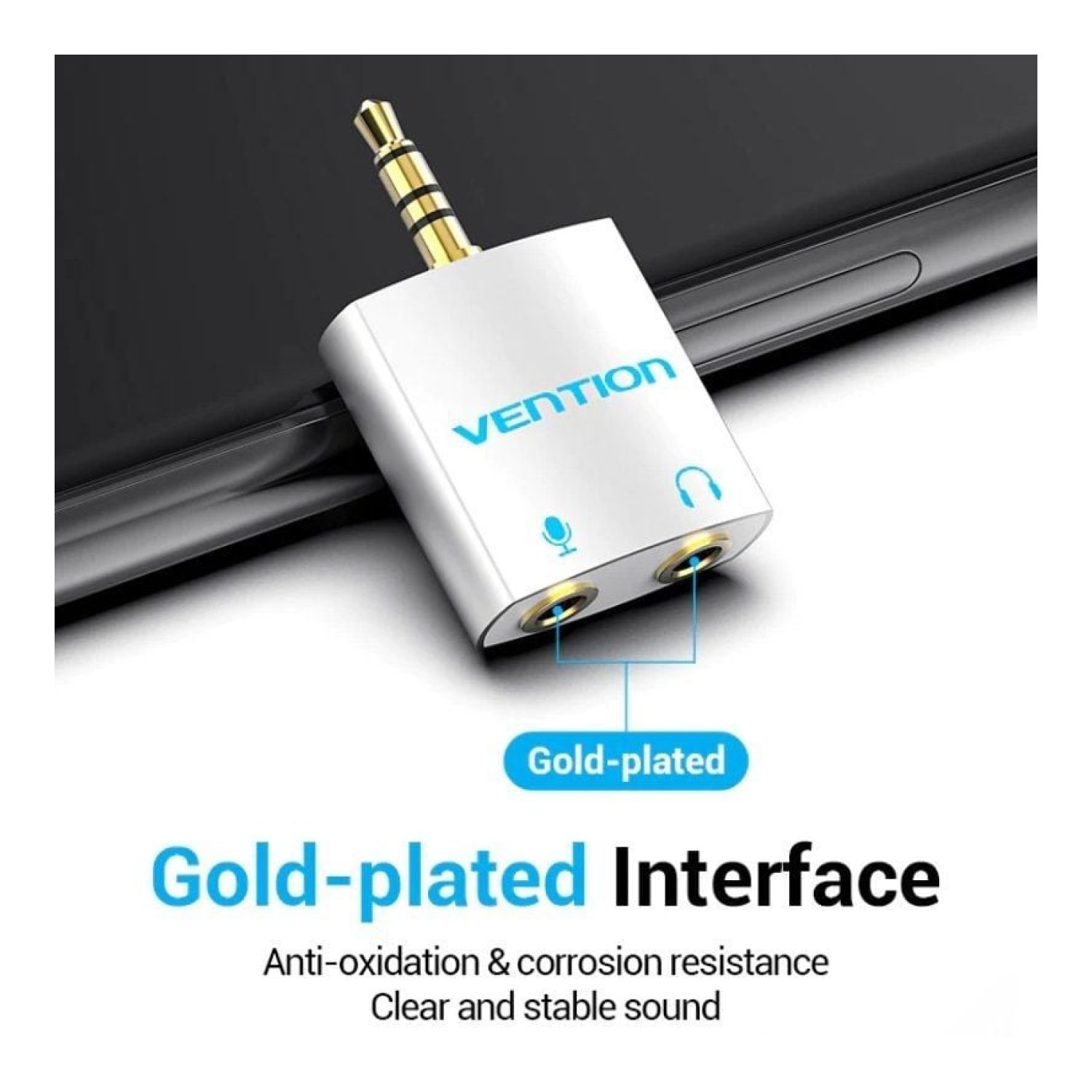 Vention · Adaptador Audio · Jack 3.5 Macho a 2x Hembra · Blanco