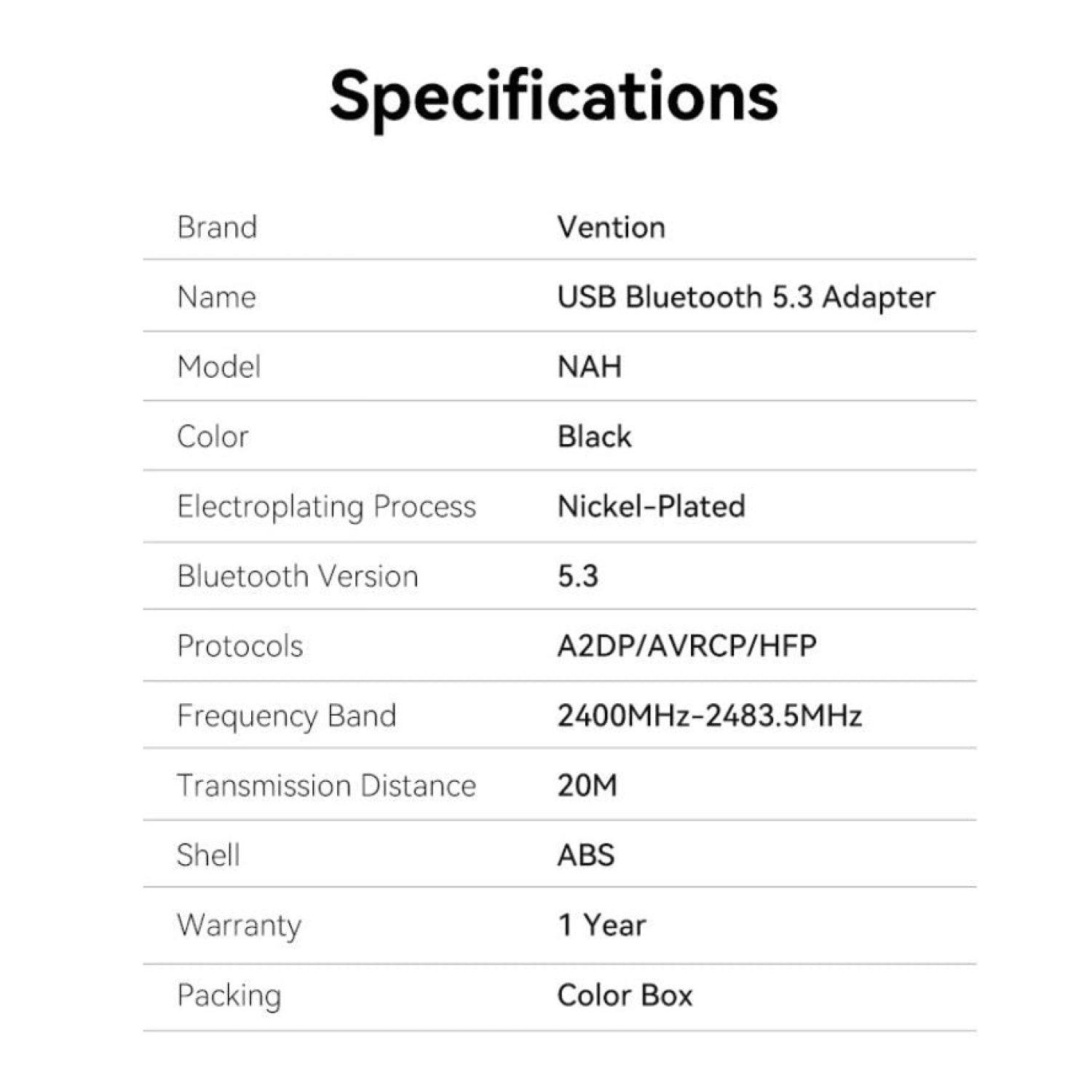 Vention NAHB0 · Adaptador USB a Bluetooth · Conexión Inalámbrica