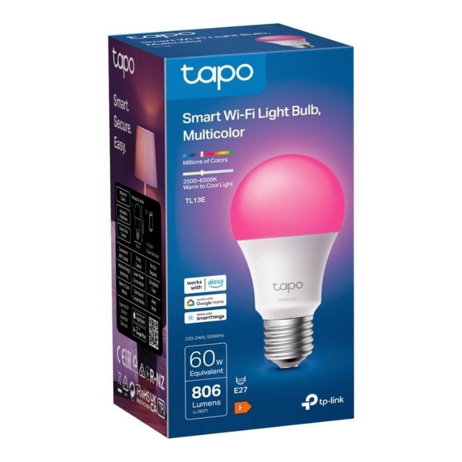 TP-Link Tapo L510E · Bombilla Inteligente E27 · 8,3W · 806 Lúmenes · Luz Blanca Cálida-Fría