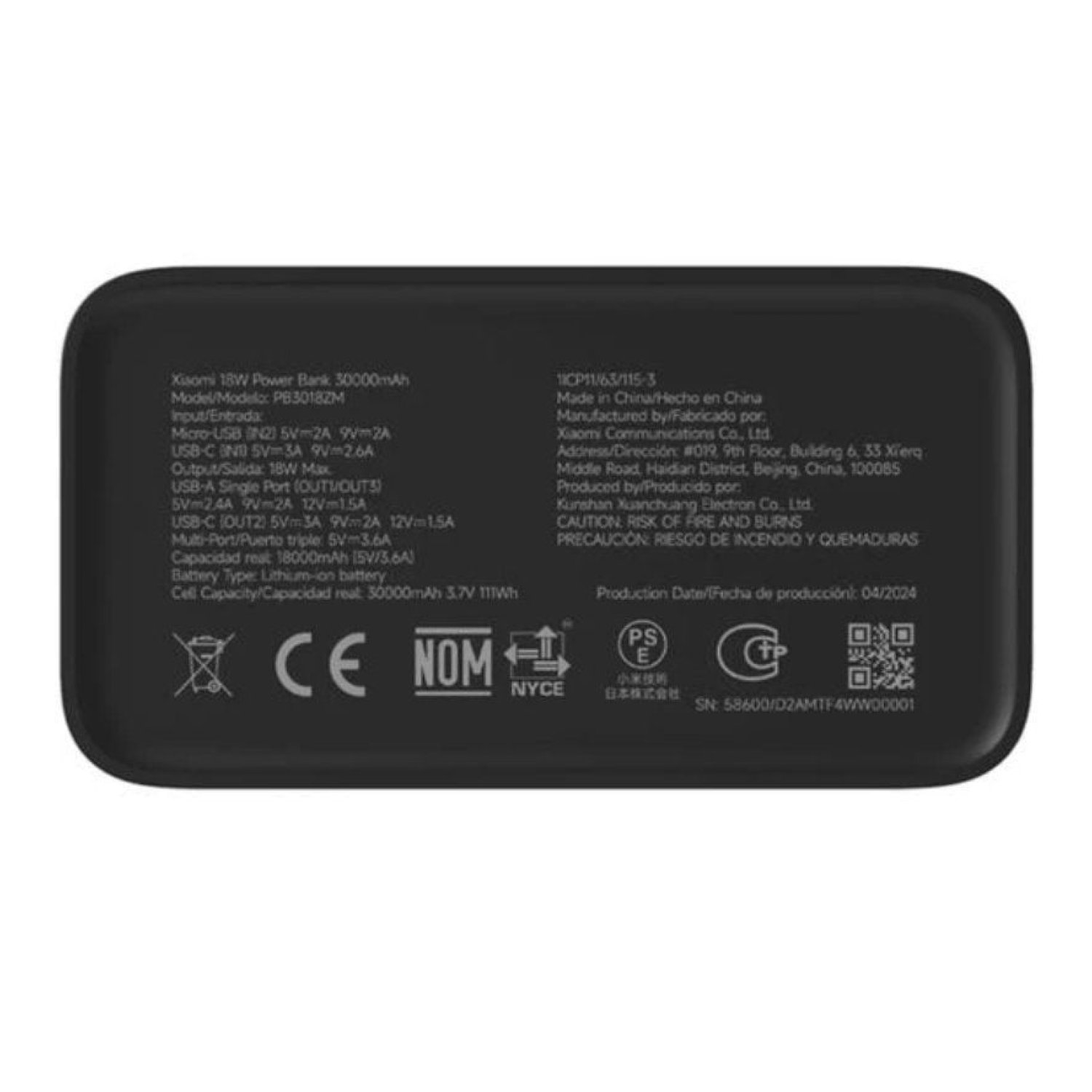 Xiaomi Powerbank 30000mAh · Carga Rápida 18W · Negro