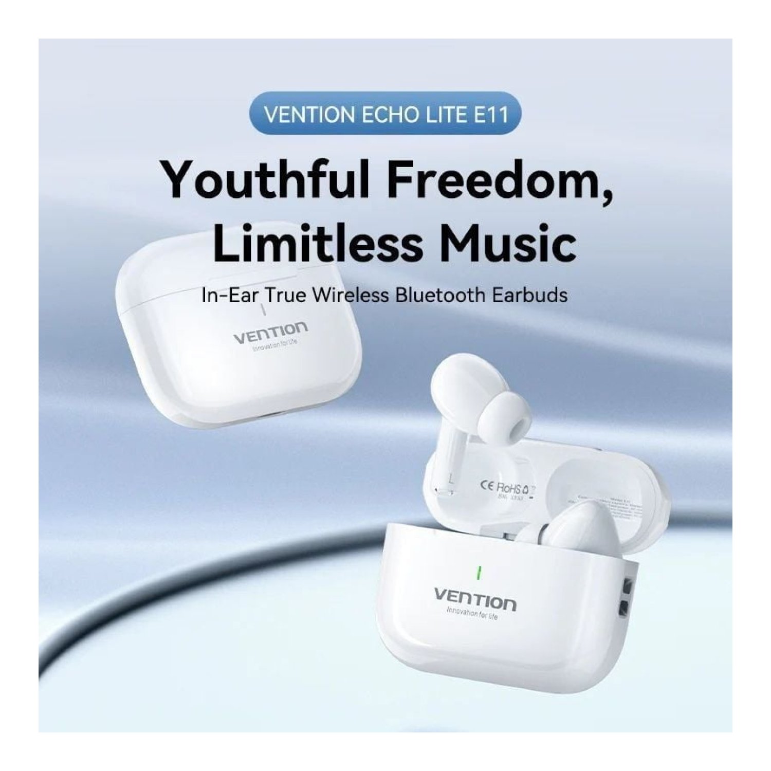 Vention Echo Lite E11 · Auriculares Bluetooth · Autonomía 6h · Con estuche de carga · Blancos