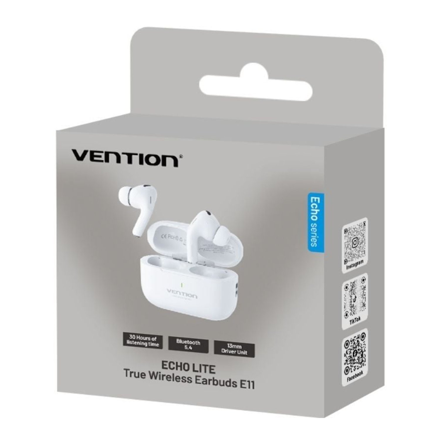 Vention Echo Lite E11 · Auriculares Bluetooth · Autonomía 6h · Con estuche de carga · Blancos