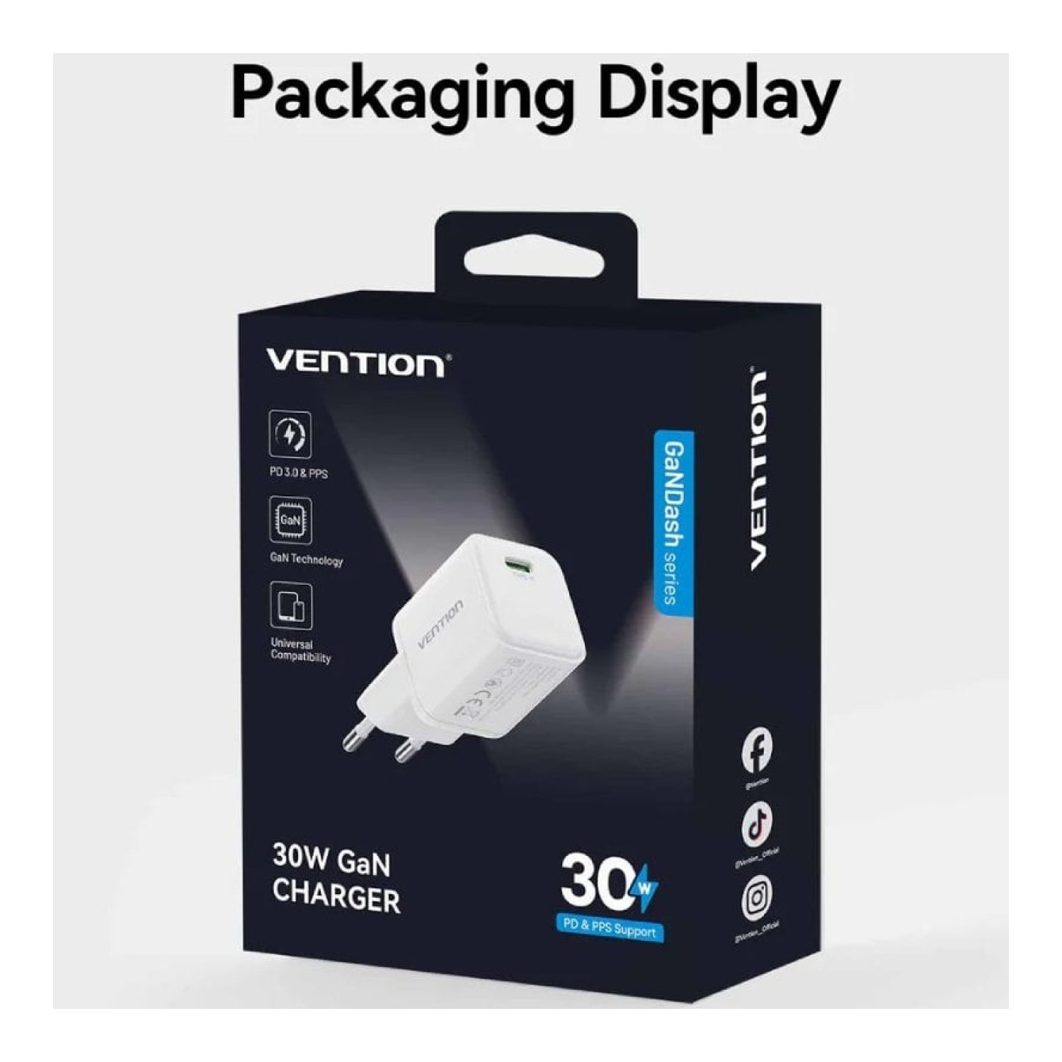 Vention · Cargador de Pared GaN · 1 USB-C · 30W