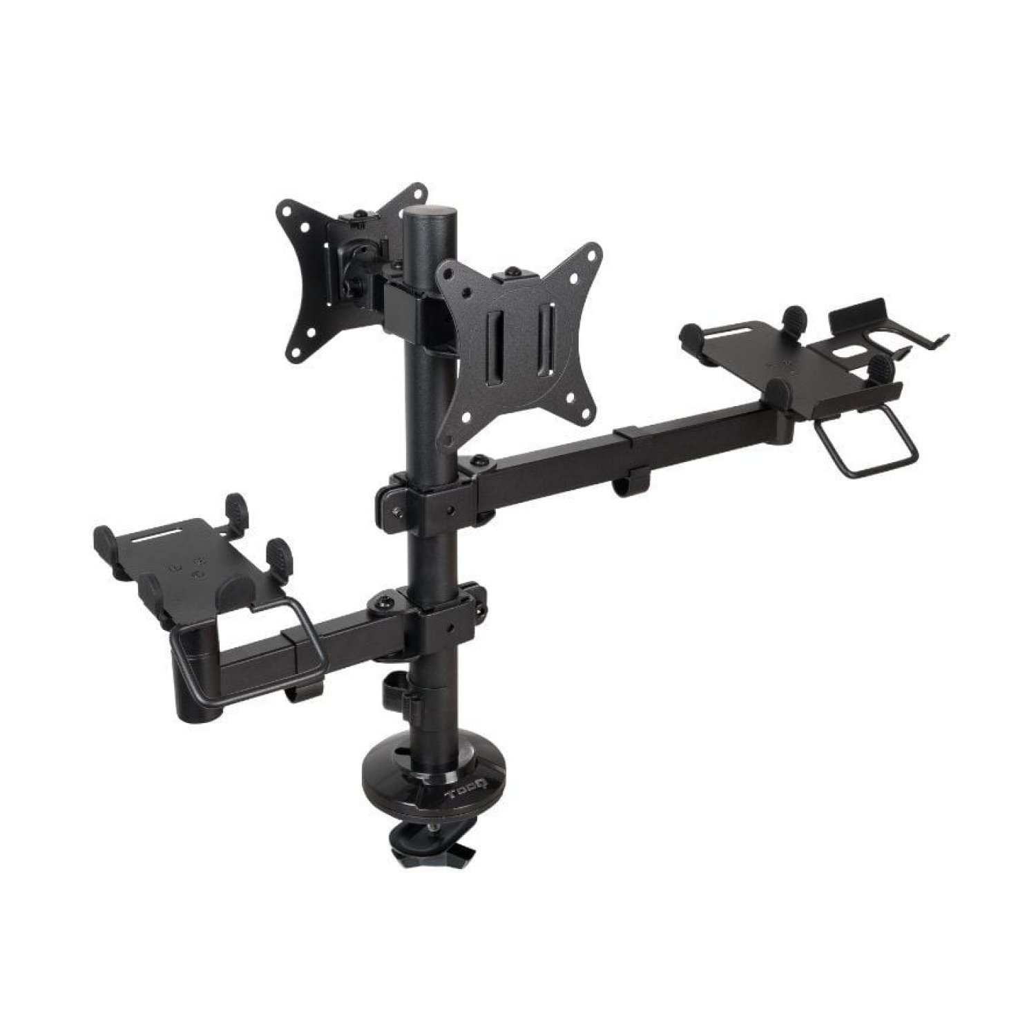 TooQ TQPM0002 · Soporte Mesa 2 Monitores · Giratorio e Inclinable · Hasta 9kg