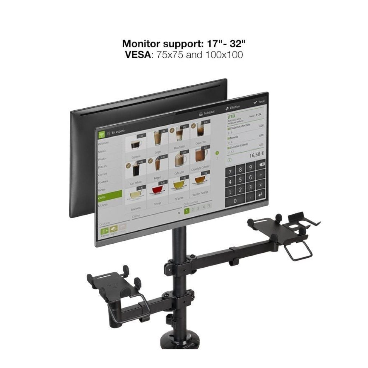 TooQ TQPM0002 · Soporte Mesa 2 Monitores · Giratorio e Inclinable · Hasta 9kg