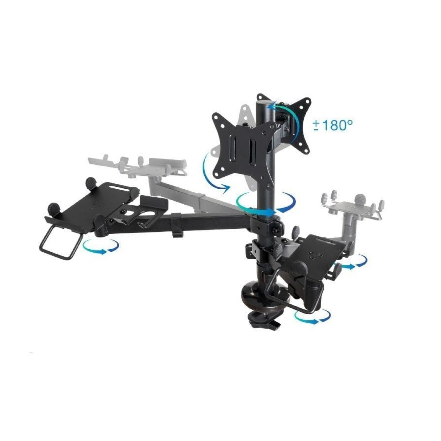 TooQ TQPM0002 · Soporte Mesa 2 Monitores · Giratorio e Inclinable · Hasta 9kg