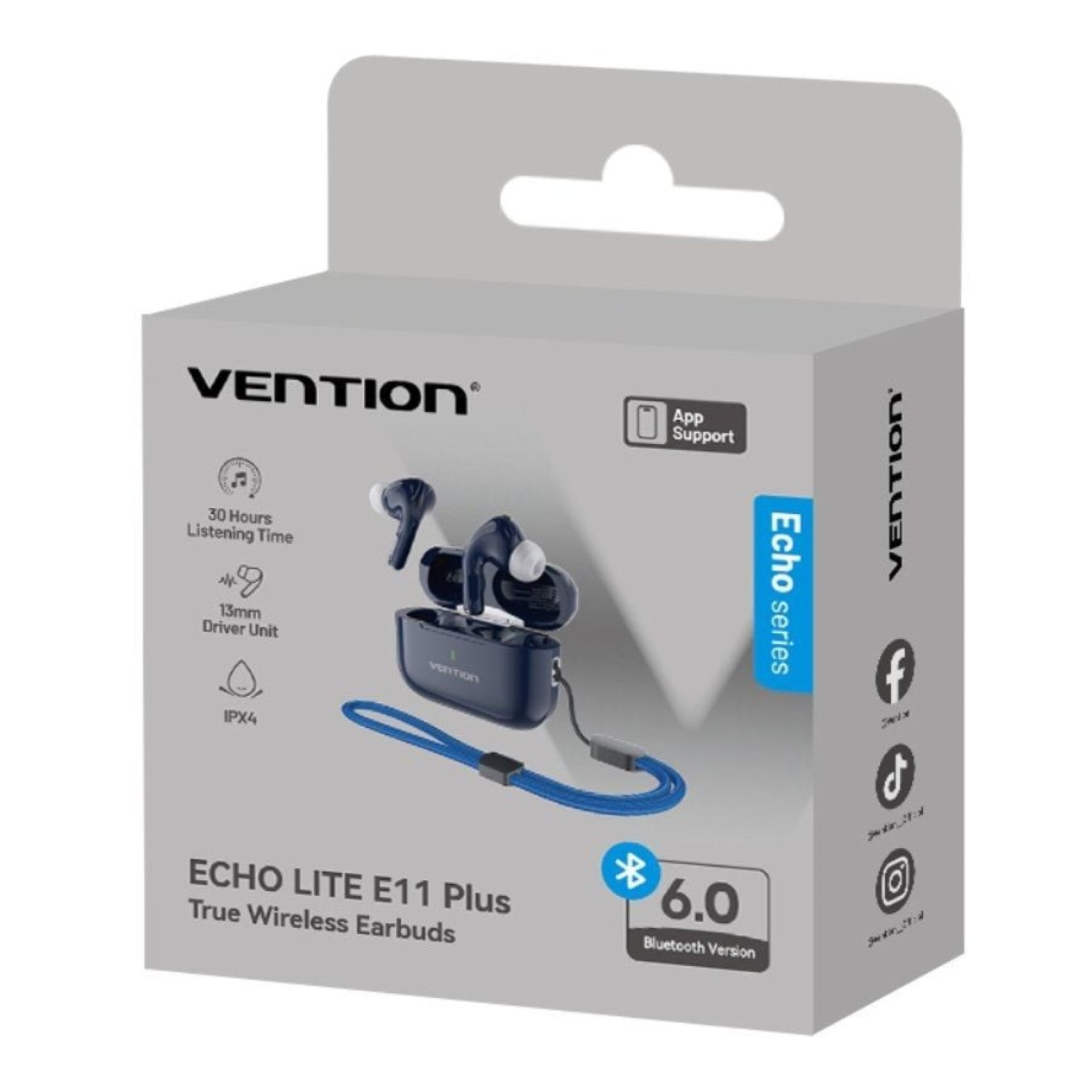 Vention Echo Lite E11 Plus · Auriculares Bluetooth · 6h Autonomía · Estuche Carga · Azul