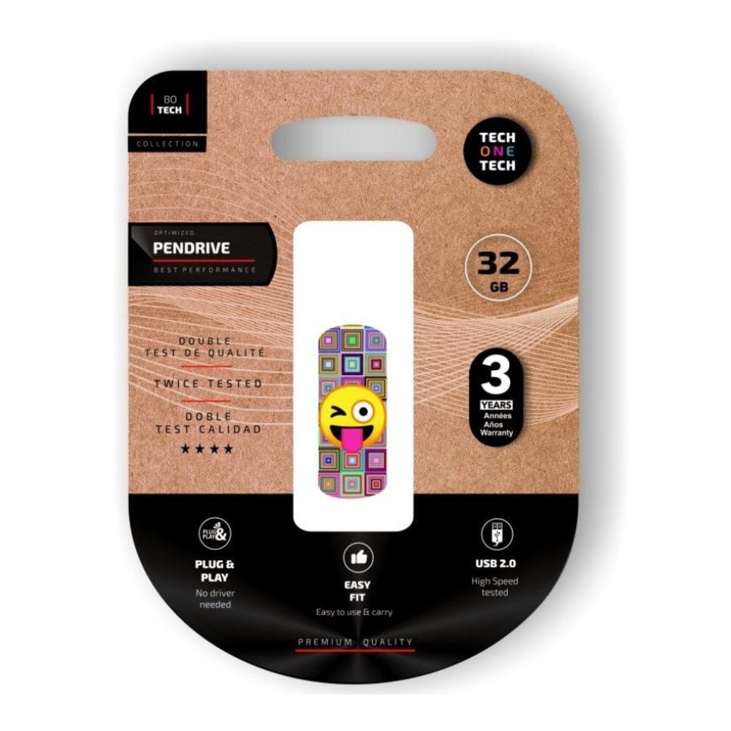 Tech One Tech · Pendrive 32GB · USB 2.0 · Diseño Emoji Guiño