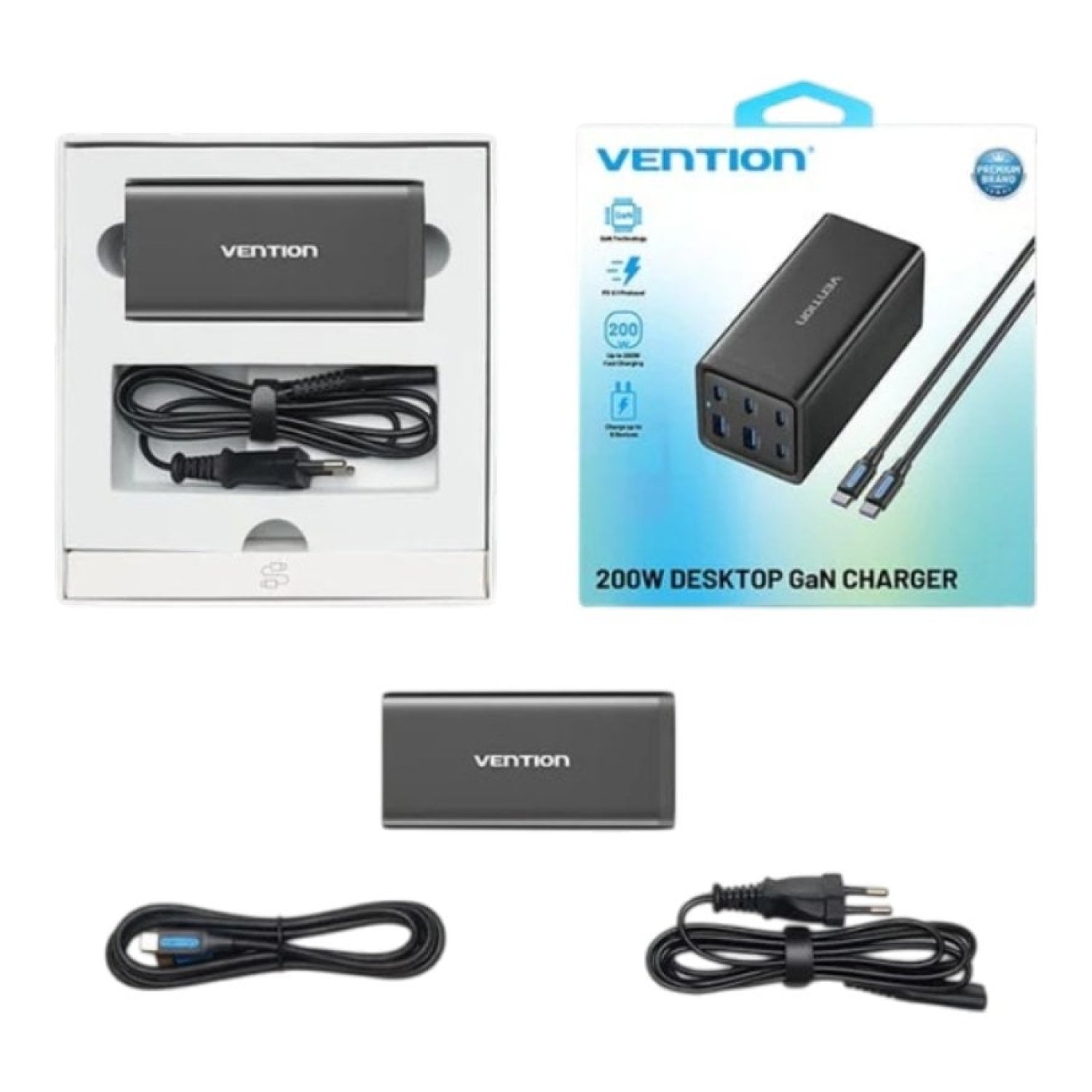 Cargador de Pared Vention FENB0-EU/ 4xUSB Tipo-C/ 2xUSB/ 200W
