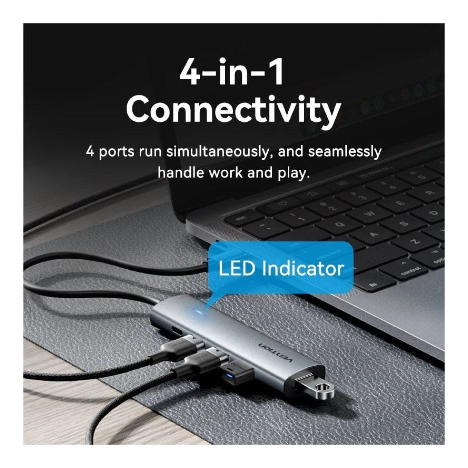 Vention Hub USB Tipo-C 3.0 · 3x USB · 1x USB-C PD · Gris