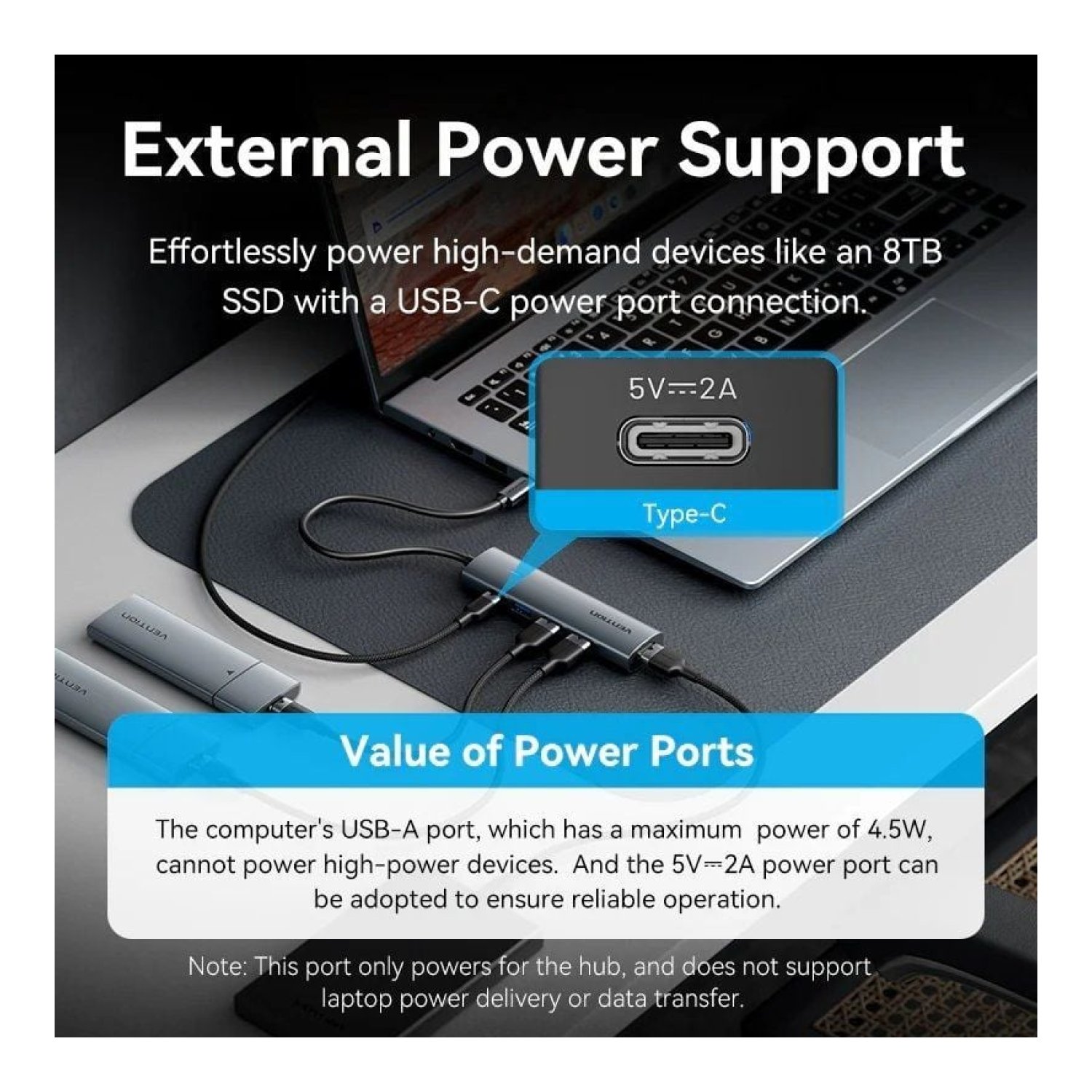 Vention Hub USB Tipo-C 3.0 · 3x USB · 1x USB-C PD · Gris