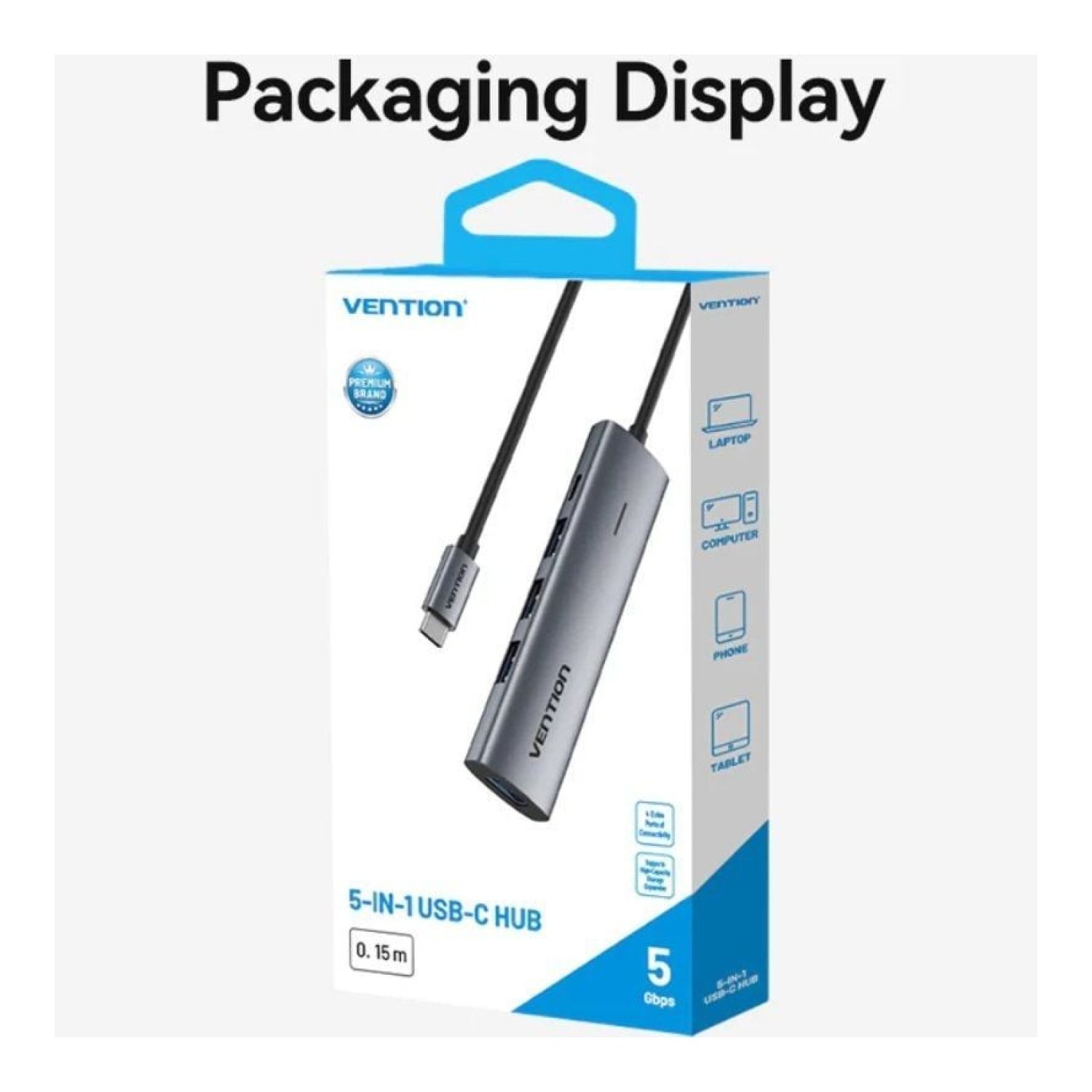 Vention Hub USB Tipo-C 3.0 · 3x USB · 1x USB-C PD · Gris