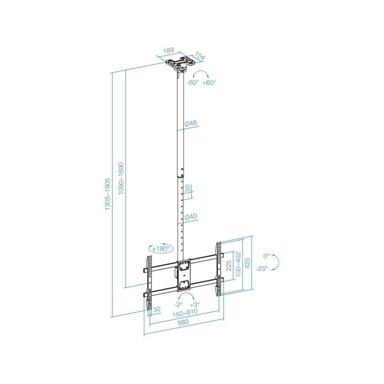 TooQ LPCE1186TSLI-XL-B · Soporte Techo Giratorio · 43-86" · Hasta 60kg
