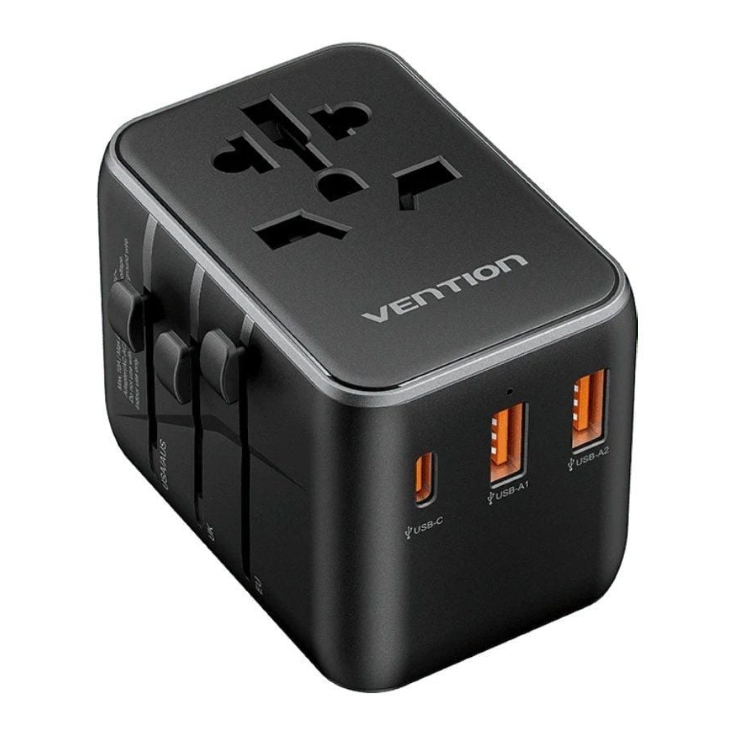 Cargador de Pared Universal Vention FJEB0/ Toma de Corriente Universal/ 1xUSB Tipo-C/ 2xUSB/ 65W