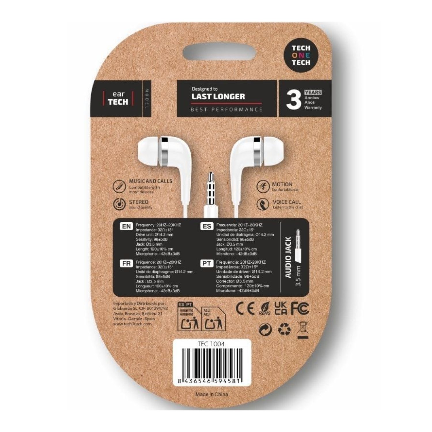 Tech One Tech Soft Ear · Auriculares Intrauditivos · Jack 3,5mm · Micrófono · Blancos