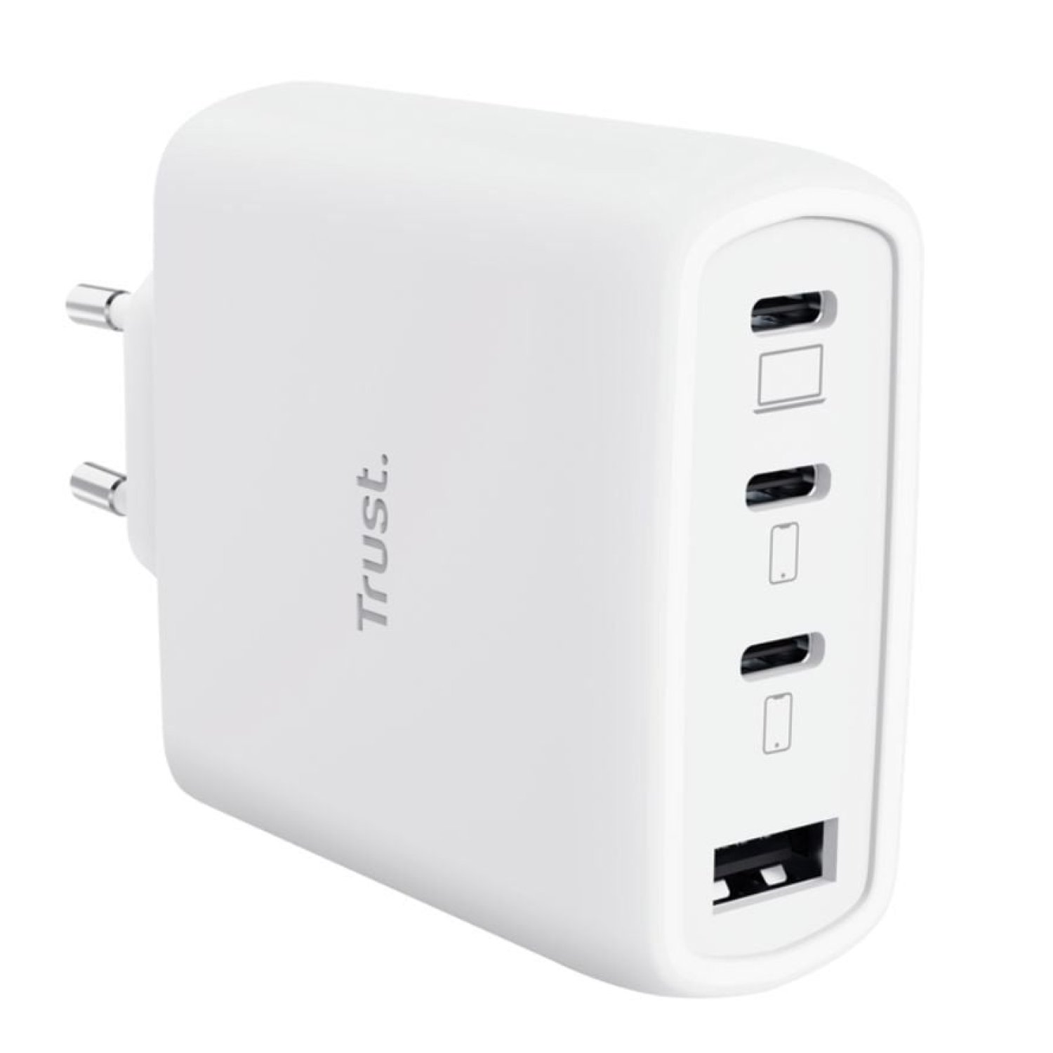 Trust Maxo · Cargador GaN 65W · 3 USB-C + 1 USB · Cable incluido