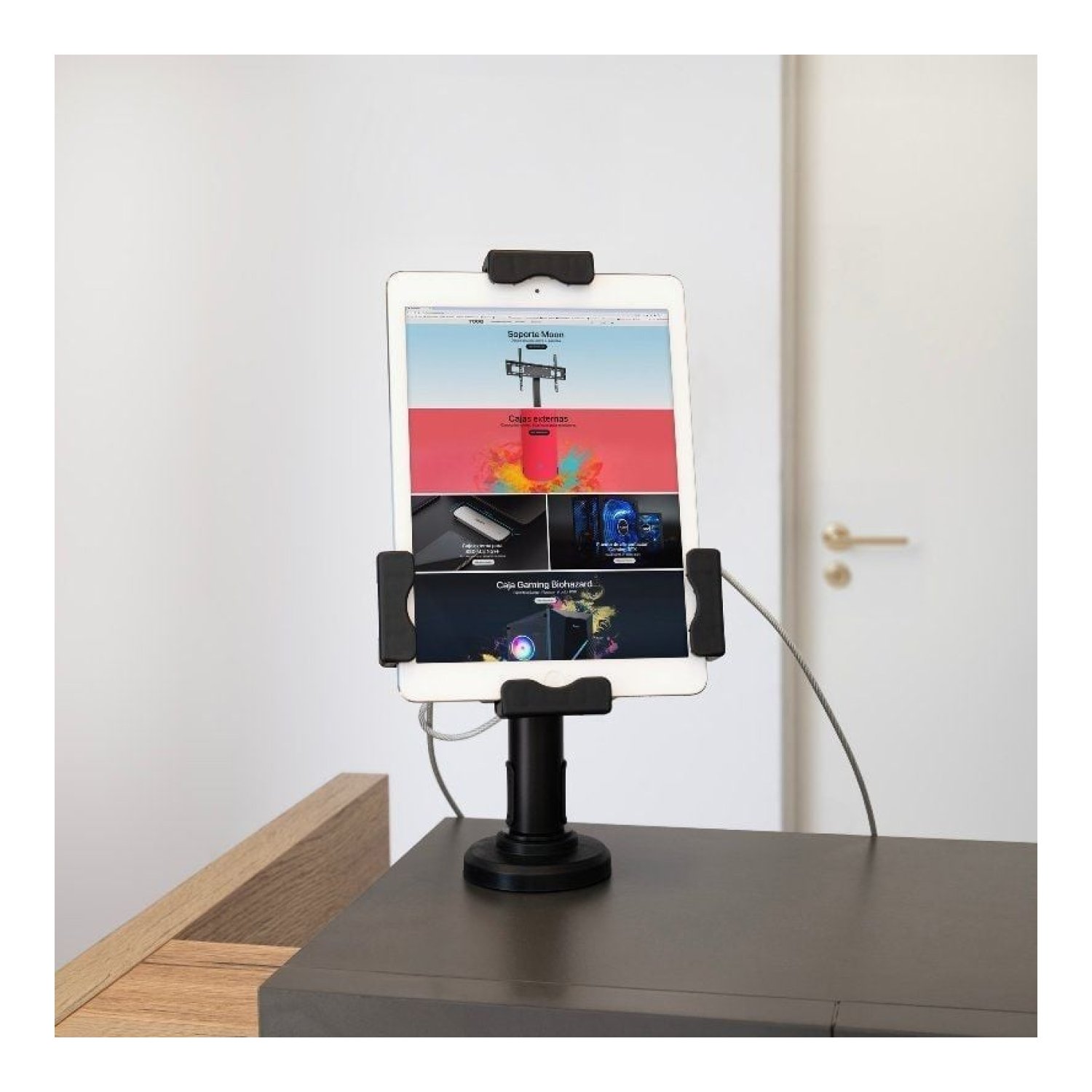TooQ TQTDS0812 · Soporte Mesa/Pared Smartphone Tablet · Antirrobo · Negro