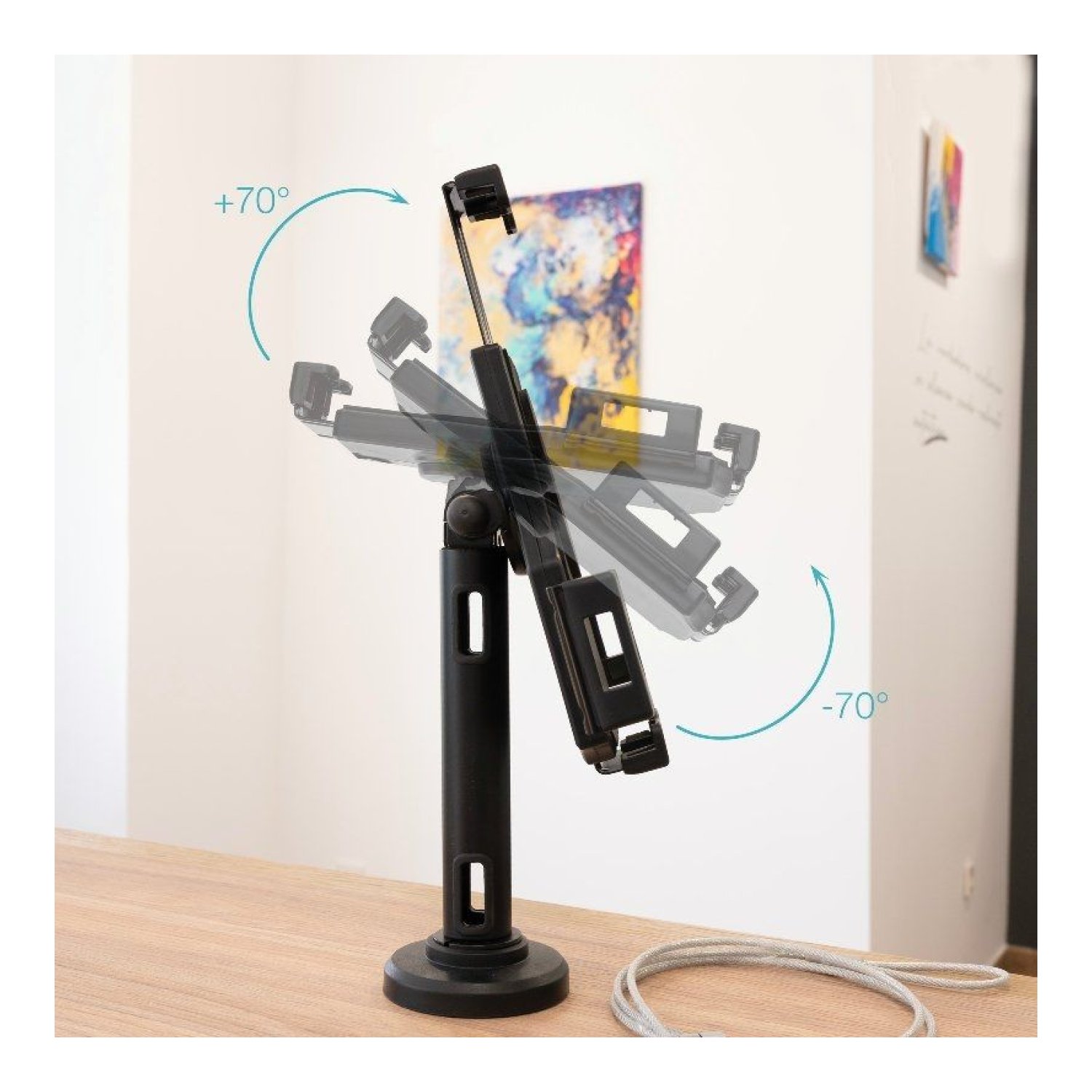 TooQ TQTDS0812 · Soporte Mesa/Pared Smartphone Tablet · Antirrobo · Negro