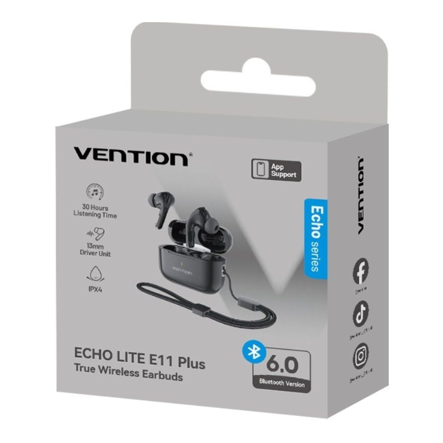 Vention Echo Lite E11 Plus · Auriculares Bluetooth · 6h Autonomía · Estuche Carga · Negros