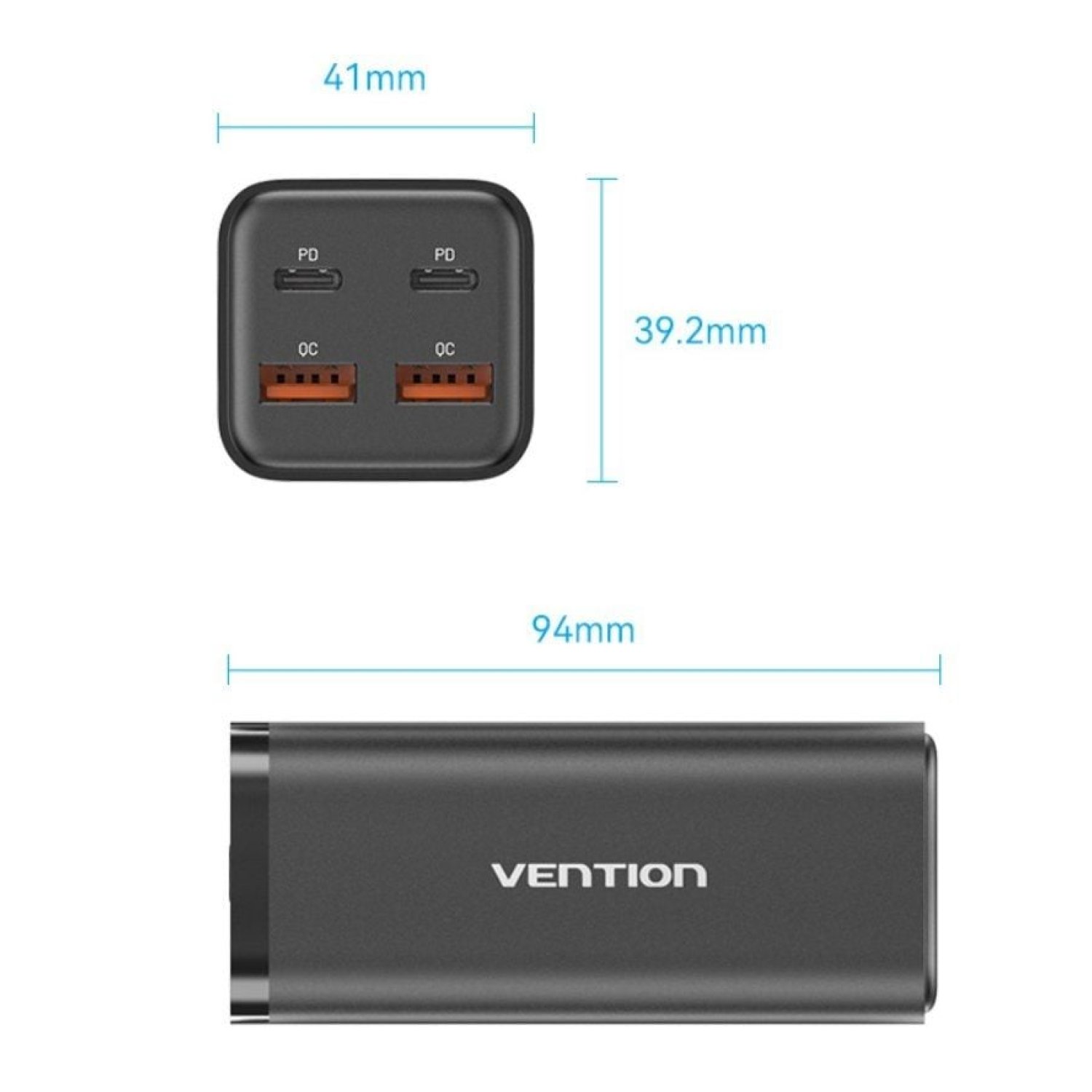 Cargador de Pared Vention FBSBG-EU/ 2xUSB Tipo-C + Cable USB Tipo-C/ 2xUSB/ 100W