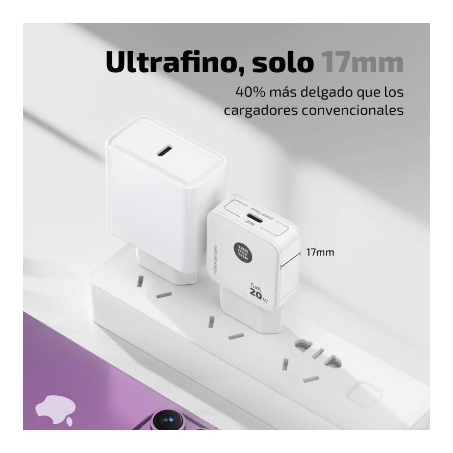 Cargador de Pared GaN Tech One Tech GaN TEC2220/ 1xUSB Tipo-C/ 20W/ Blanco