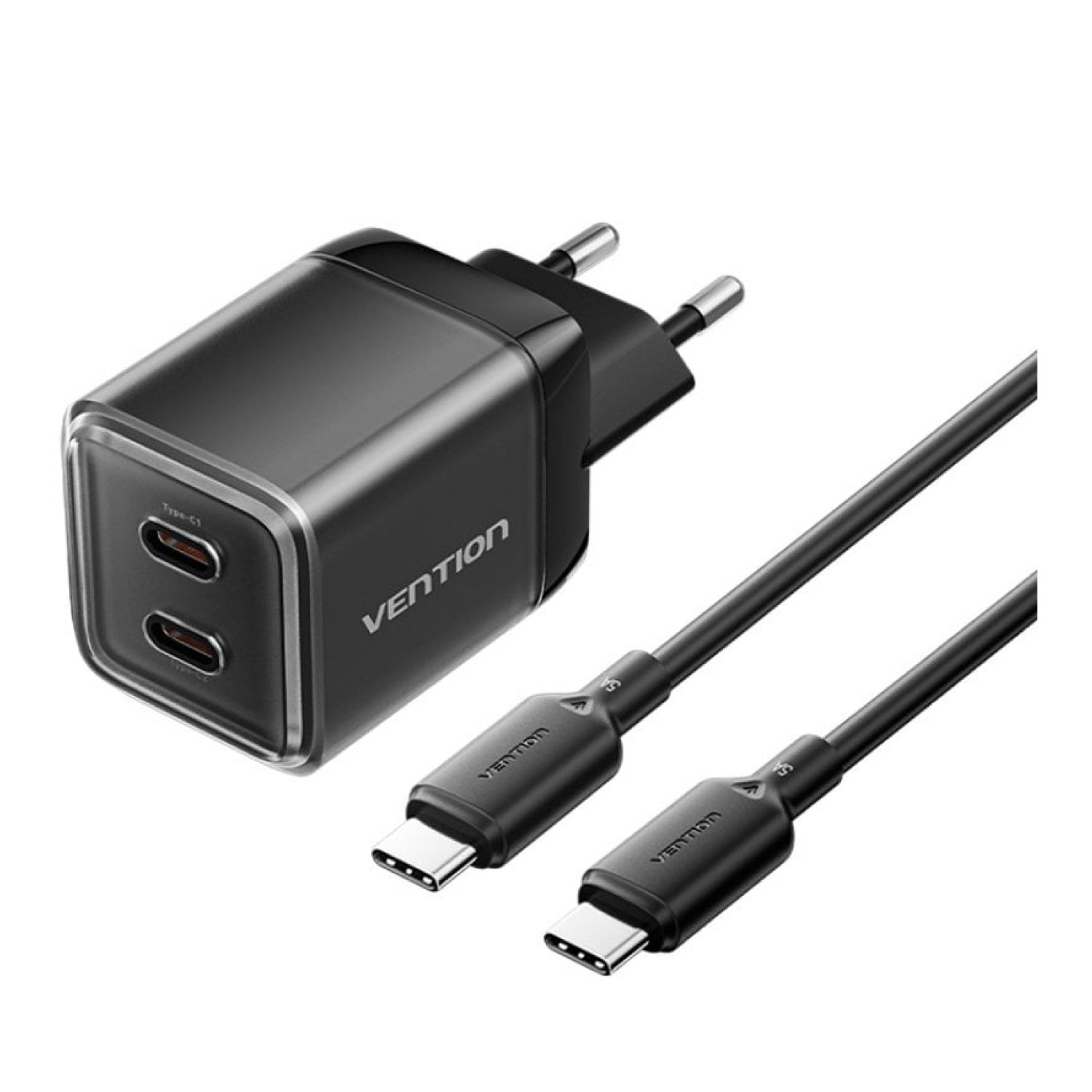 Vention Cargador GaN · 2x USB-C · 45W + Cable USB-C