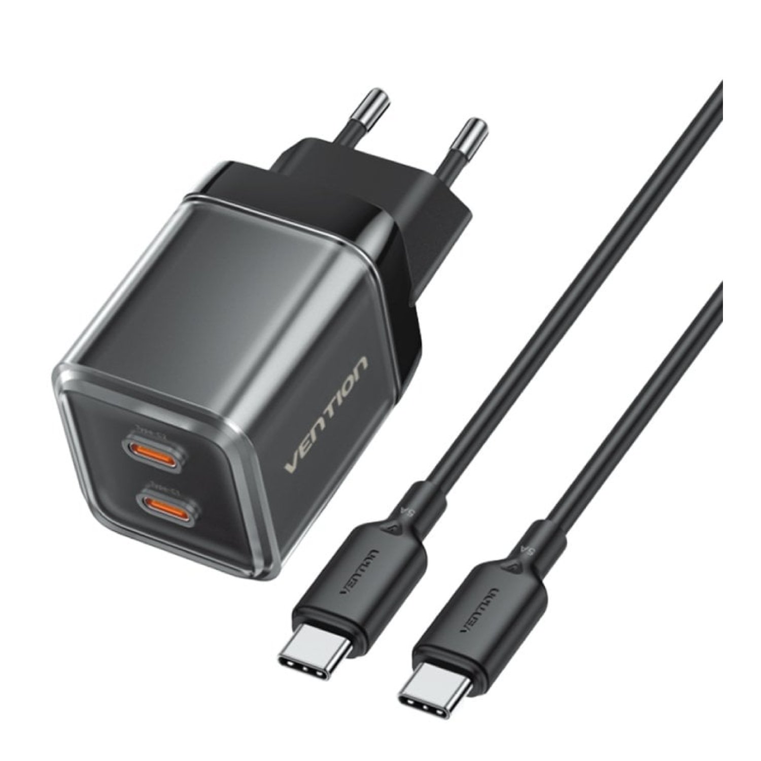 Vention Cargador GaN · 2x USB-C · 45W + Cable USB-C