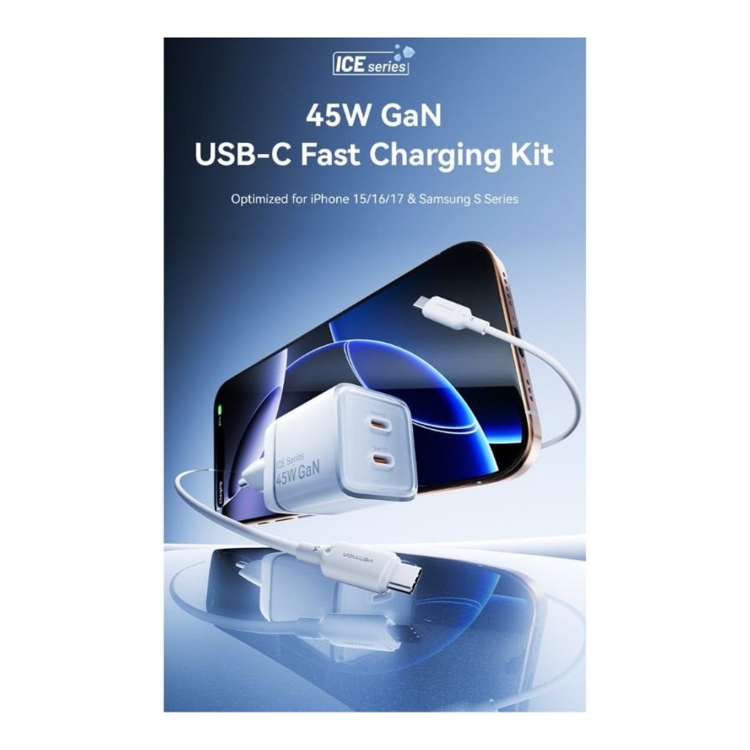 Vention Cargador GaN · 2x USB-C · 45W + Cable USB-C