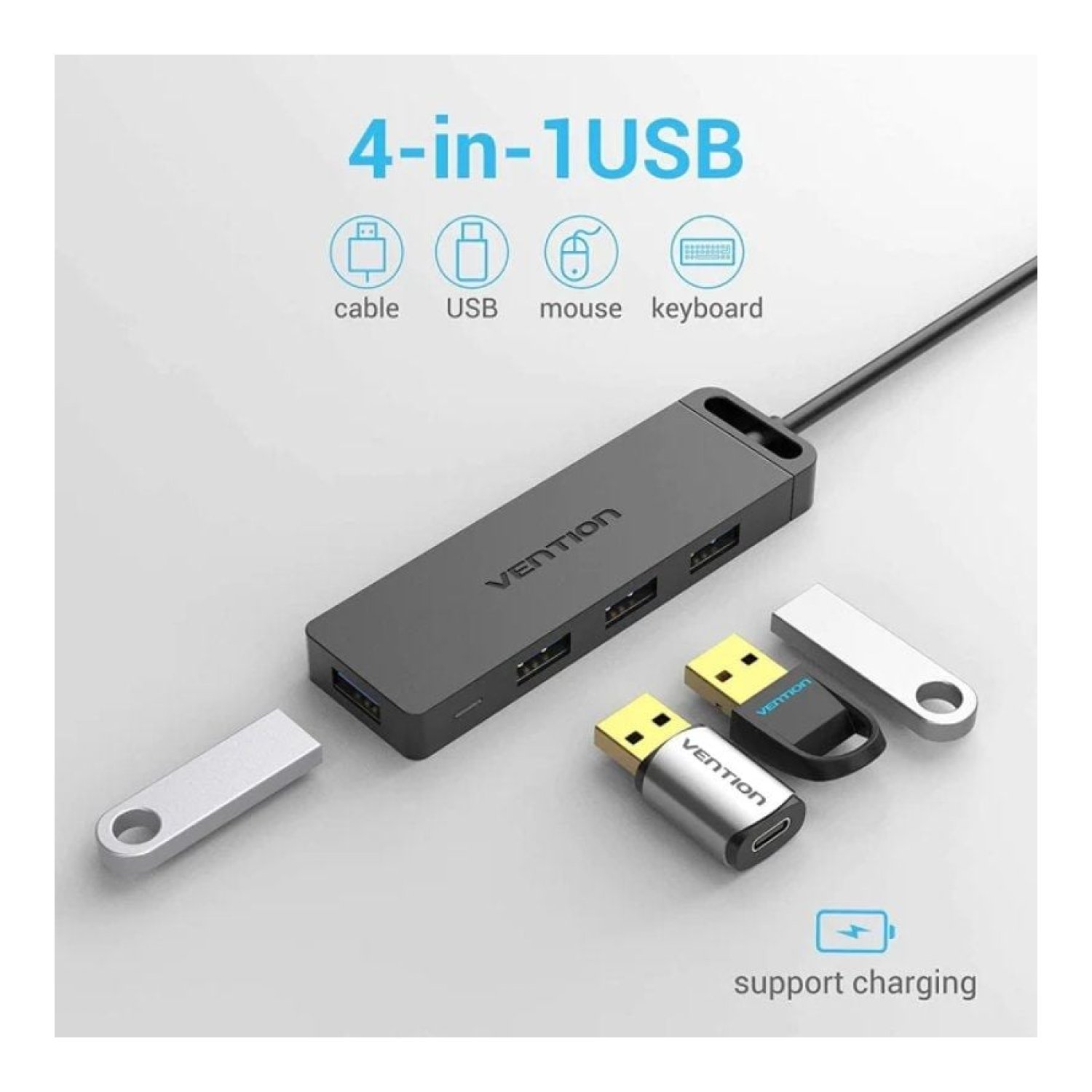 Vention Hub USB 3.0 · 4 Puertos USB · MicroUSB PD