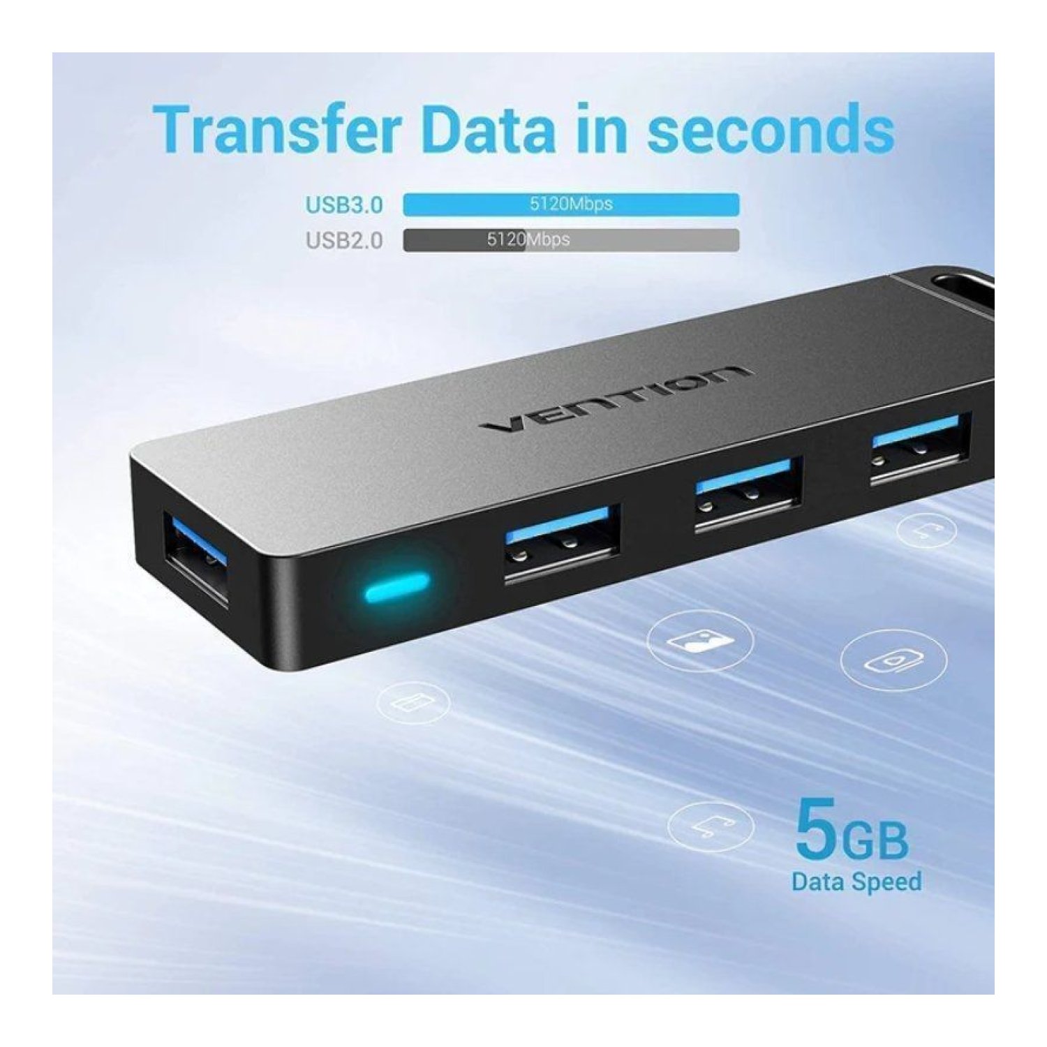 Vention Hub USB 3.0 · 4 Puertos USB · MicroUSB PD